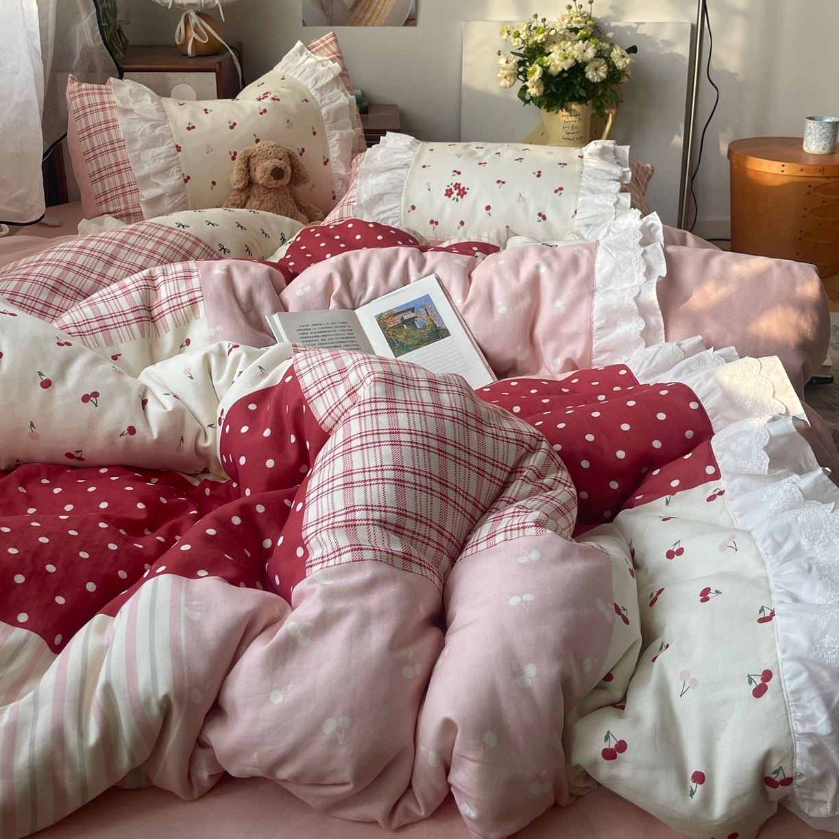 91家纺网 家纺一手货源 找家纺 （总）觅糖家纺 2026新款全棉纯棉双层纱梦幻花边系列四件套（会员-5）