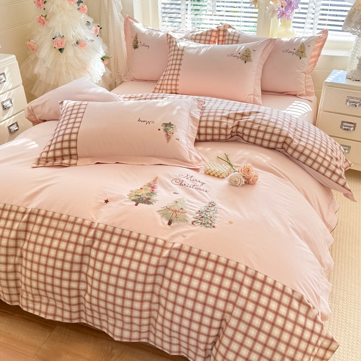 艾唯希家纺 2026新款优质全棉纯棉工艺刺绣四件套幸运树 幸运树-粉色