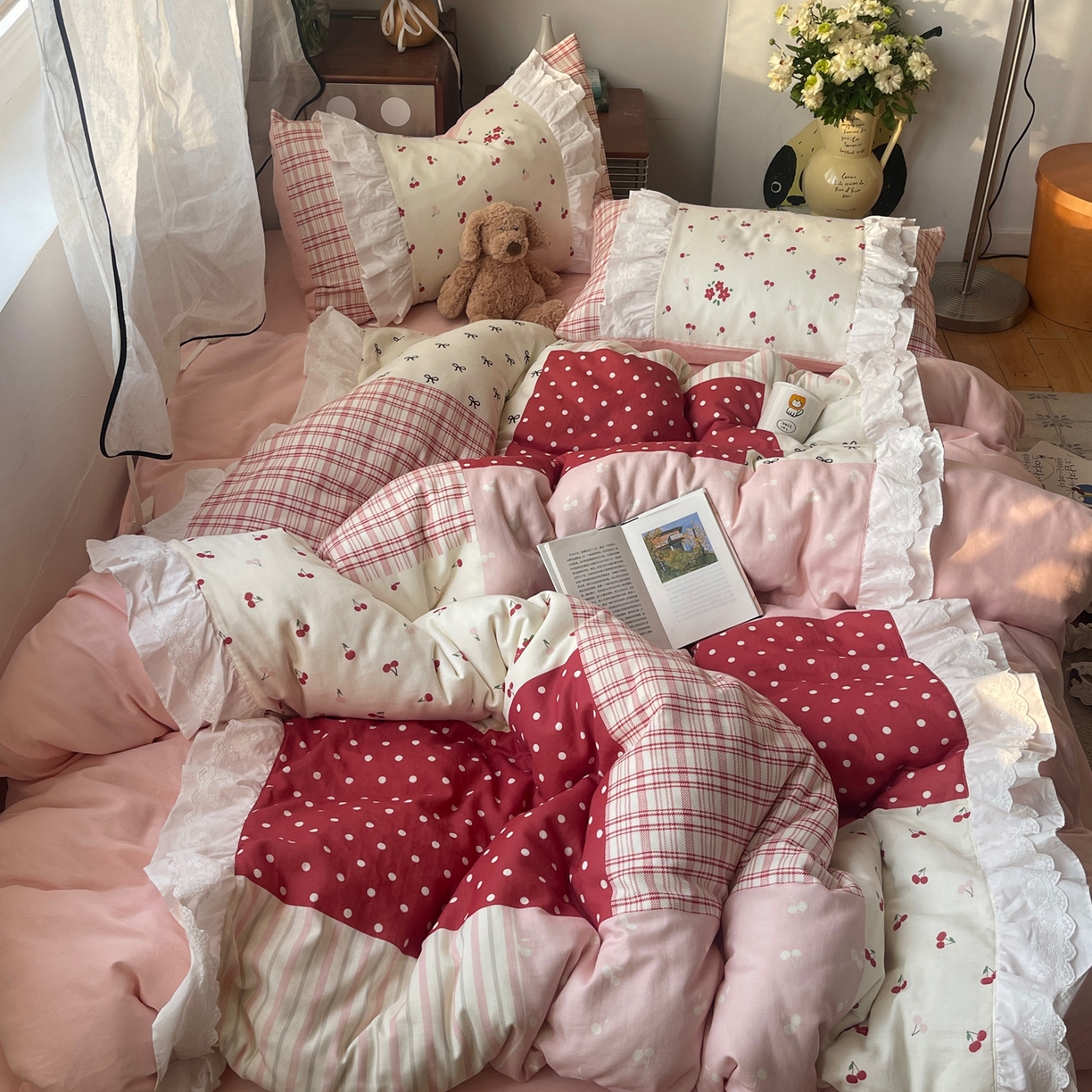 91家纺网 家纺一手货源 找家纺 （总）觅糖家纺 2026新款全棉纯棉双层纱梦幻花边系列四件套（会员-5）