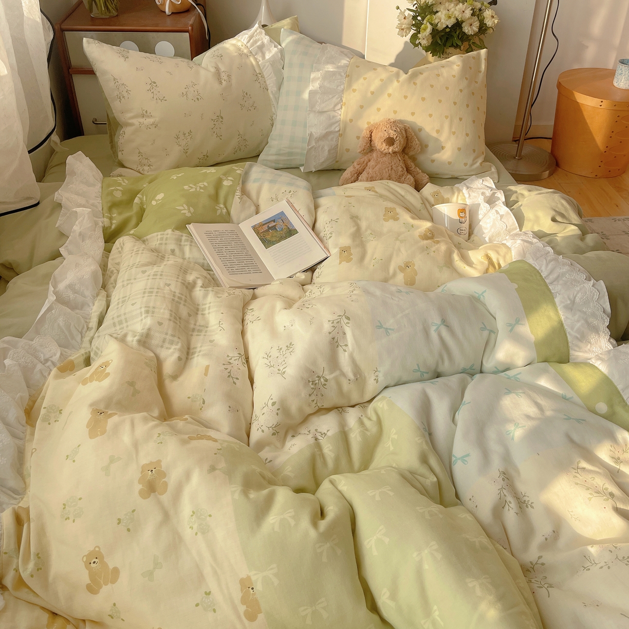 91家纺网 家纺一手货源 找家纺 （总）觅糖家纺 2026新款全棉纯棉双层纱梦幻花边系列四件套（会员-5）