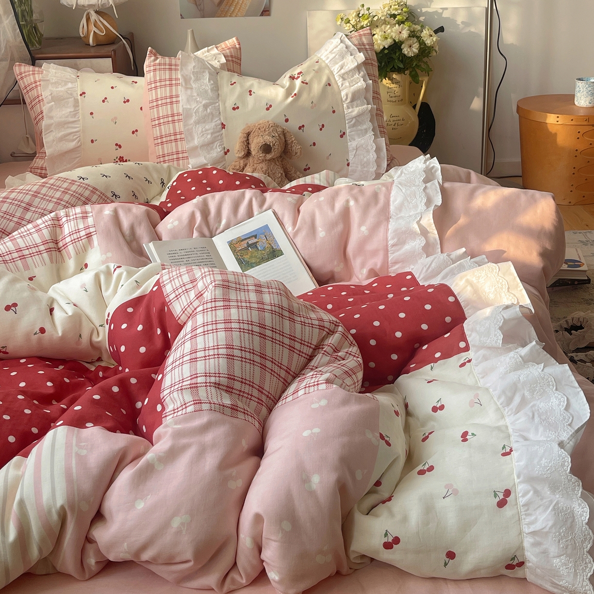 91家纺网 家纺一手货源 找家纺 （总）觅糖家纺 2026新款全棉纯棉双层纱梦幻花边系列四件套（会员-5）