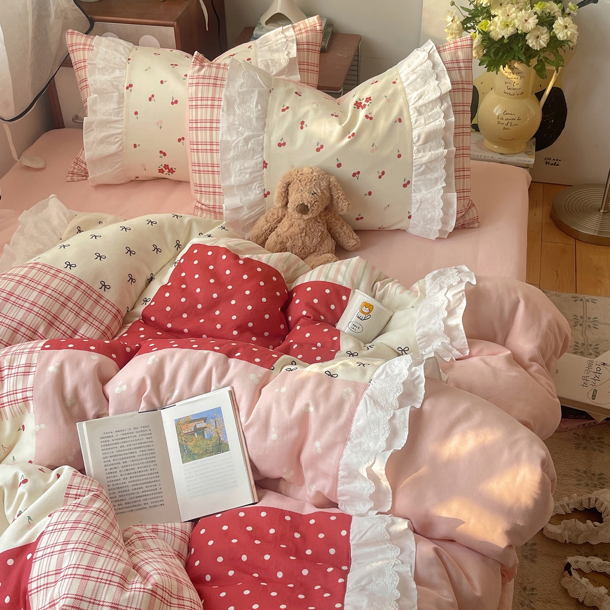 91家纺网 家纺一手货源 找家纺 （总）觅糖家纺 2026新款全棉纯棉双层纱梦幻花边系列四件套（会员-5）