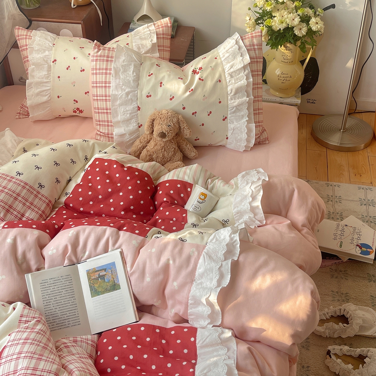 91家纺网 家纺一手货源 找家纺 （总）觅糖家纺 2026新款全棉纯棉双层纱梦幻花边系列四件套（会员-5）