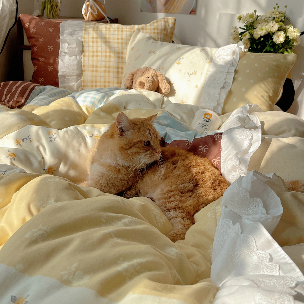 91家纺网 家纺一手货源 找家纺 觅糖家纺 2026新款全棉纯棉双层纱梦幻花边系列四件套（会员-5） 迷雾森林