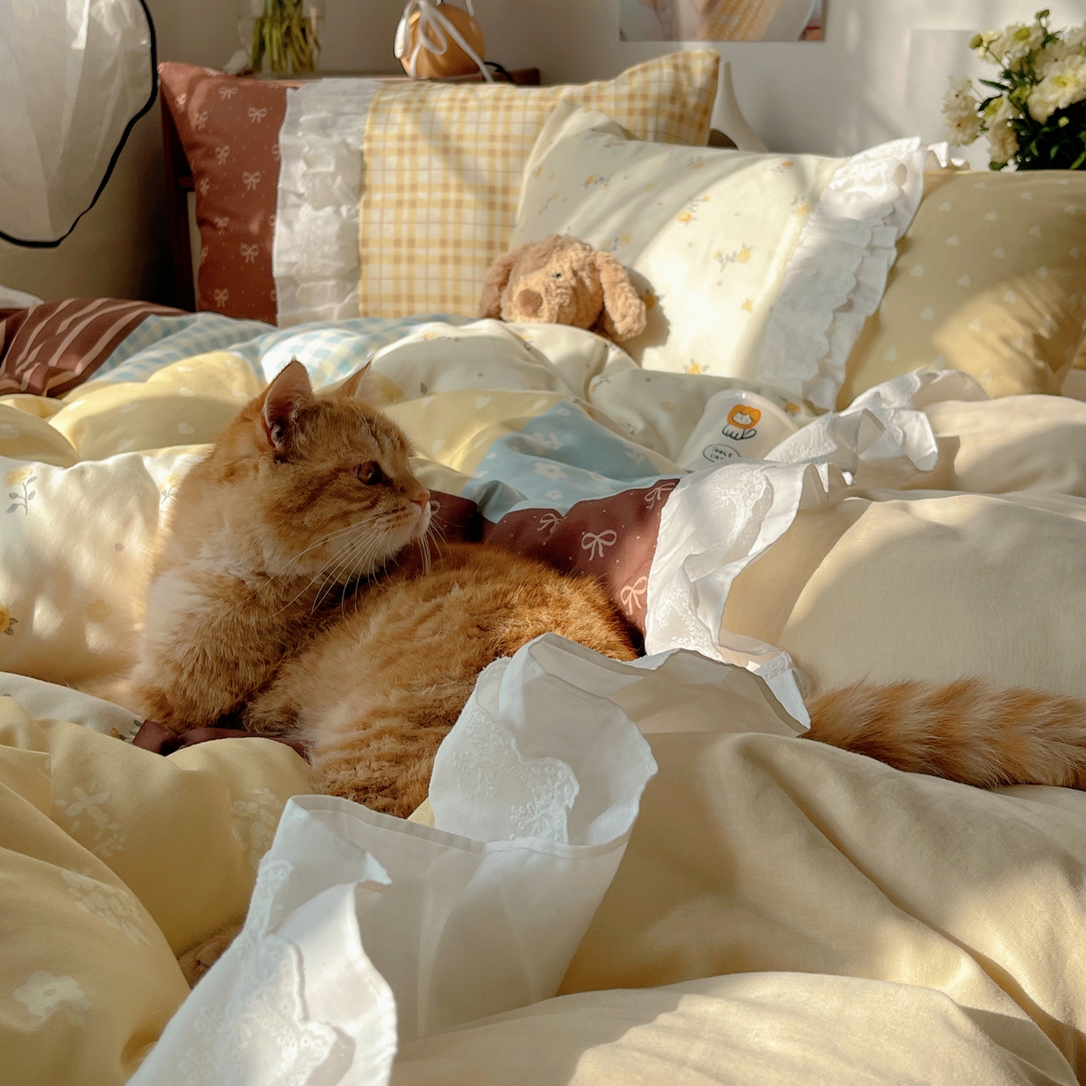 91家纺网 家纺一手货源 找家纺 觅糖家纺 2026新款全棉纯棉双层纱梦幻花边系列四件套（会员-5） 迷雾森林