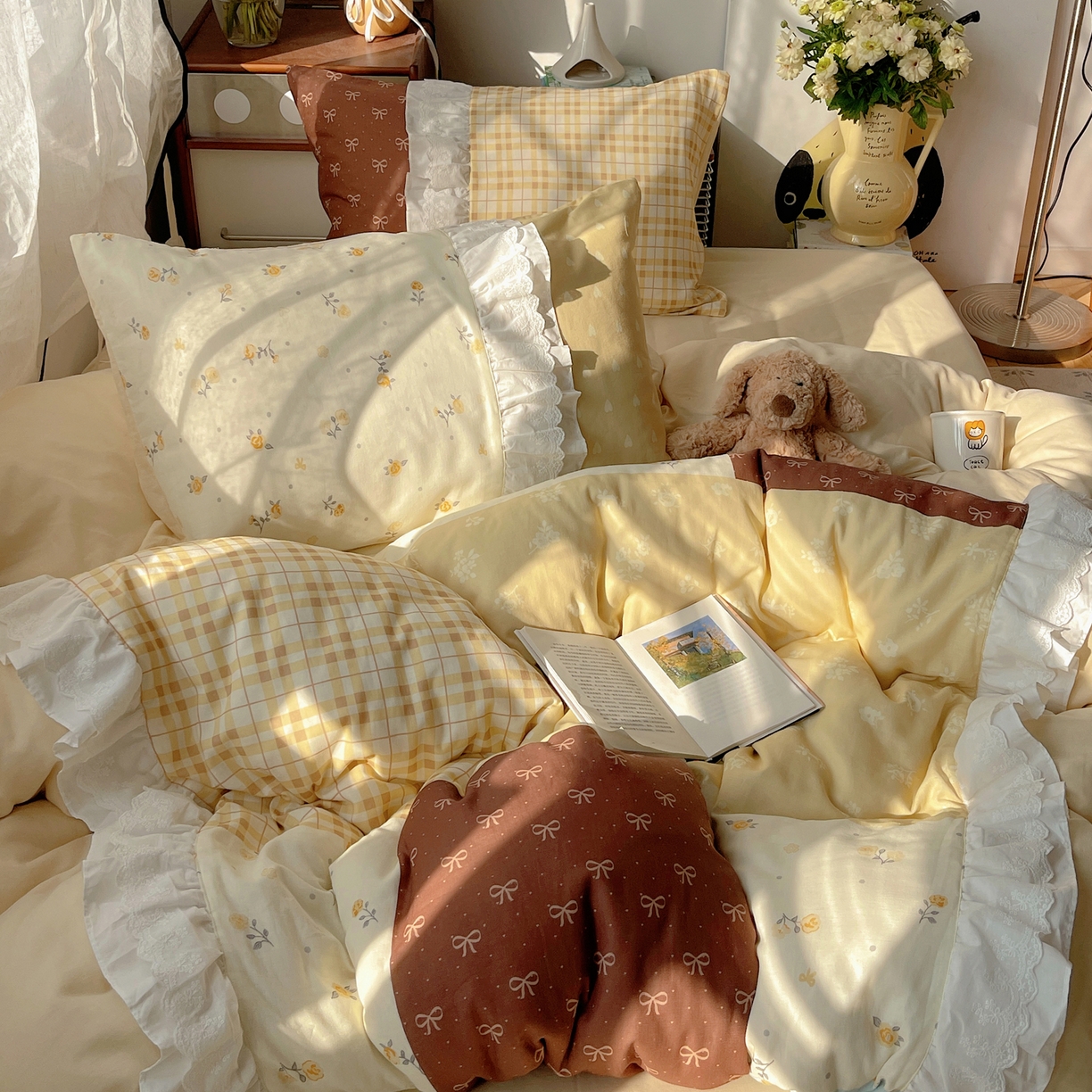 91家纺网 家纺一手货源 找家纺 觅糖家纺 2026新款全棉纯棉双层纱梦幻花边系列四件套（会员-5） 迷雾森林