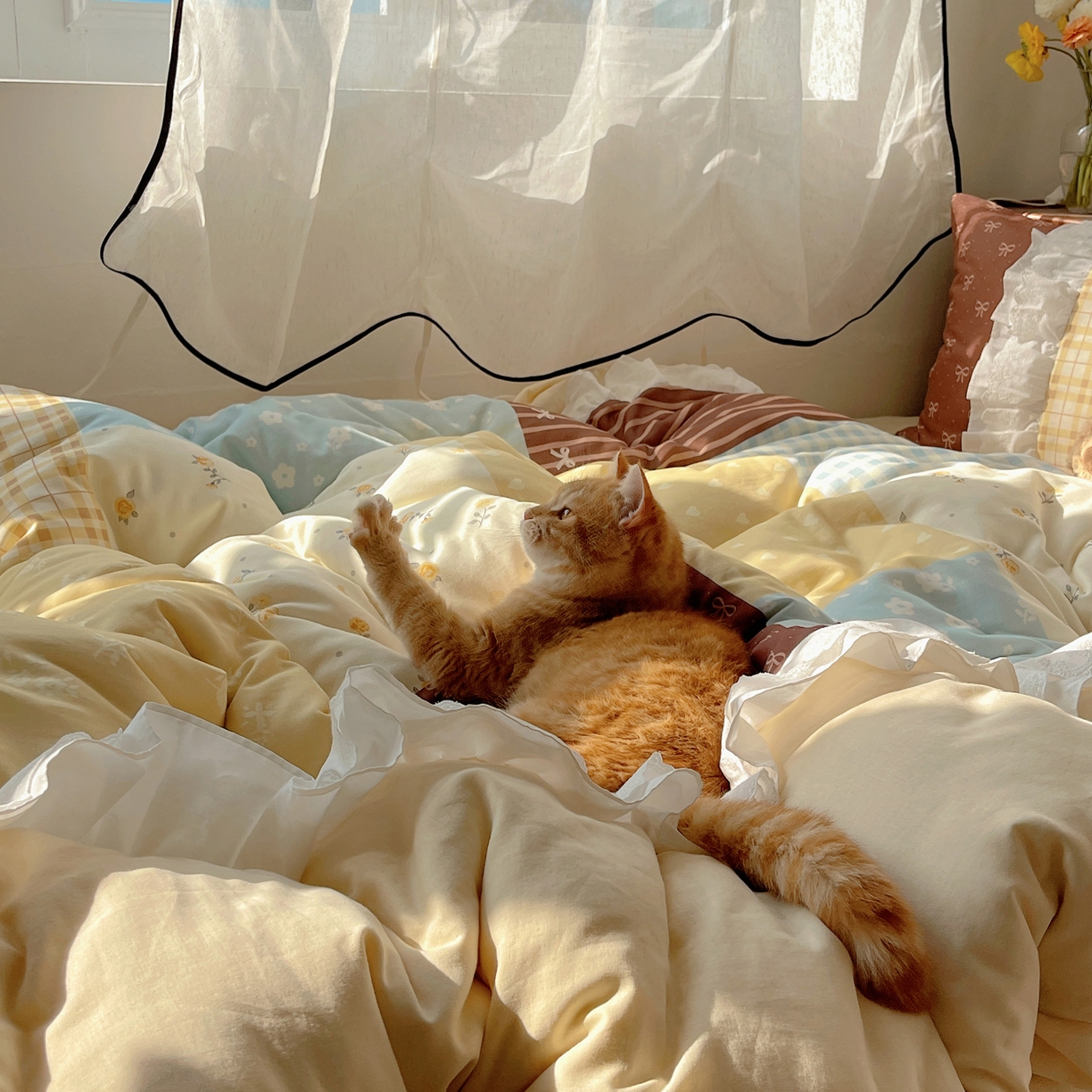 91家纺网 家纺一手货源 找家纺 觅糖家纺 2026新款全棉纯棉双层纱梦幻花边系列四件套（会员-5） 迷雾森林