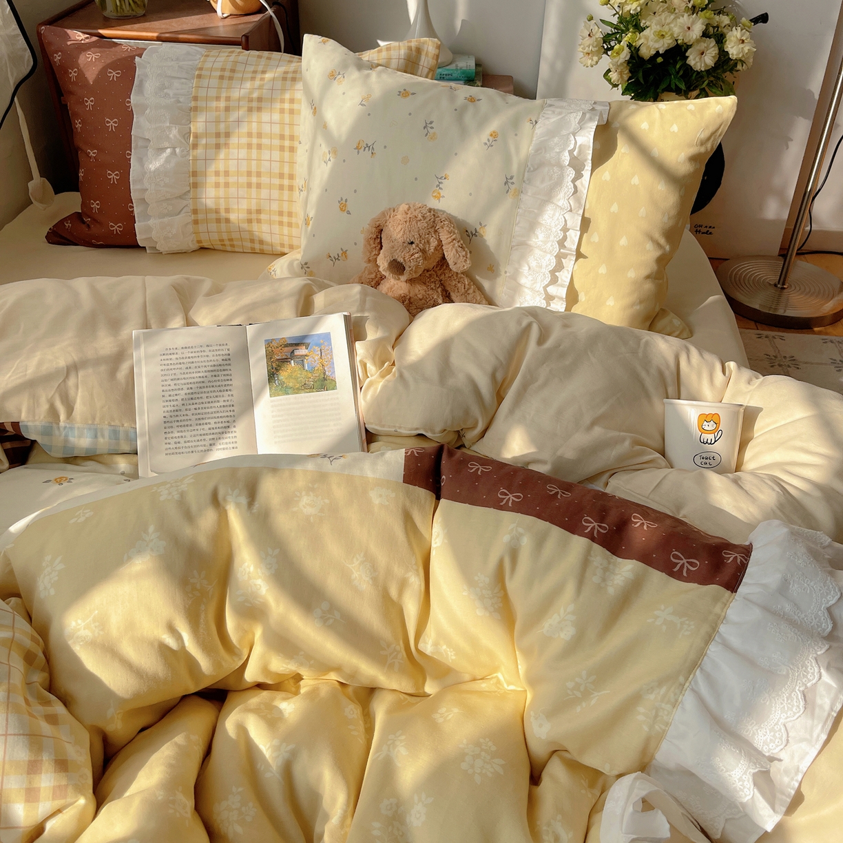 91家纺网 家纺一手货源 找家纺 觅糖家纺 2026新款全棉纯棉双层纱梦幻花边系列四件套（会员-5） 迷雾森林