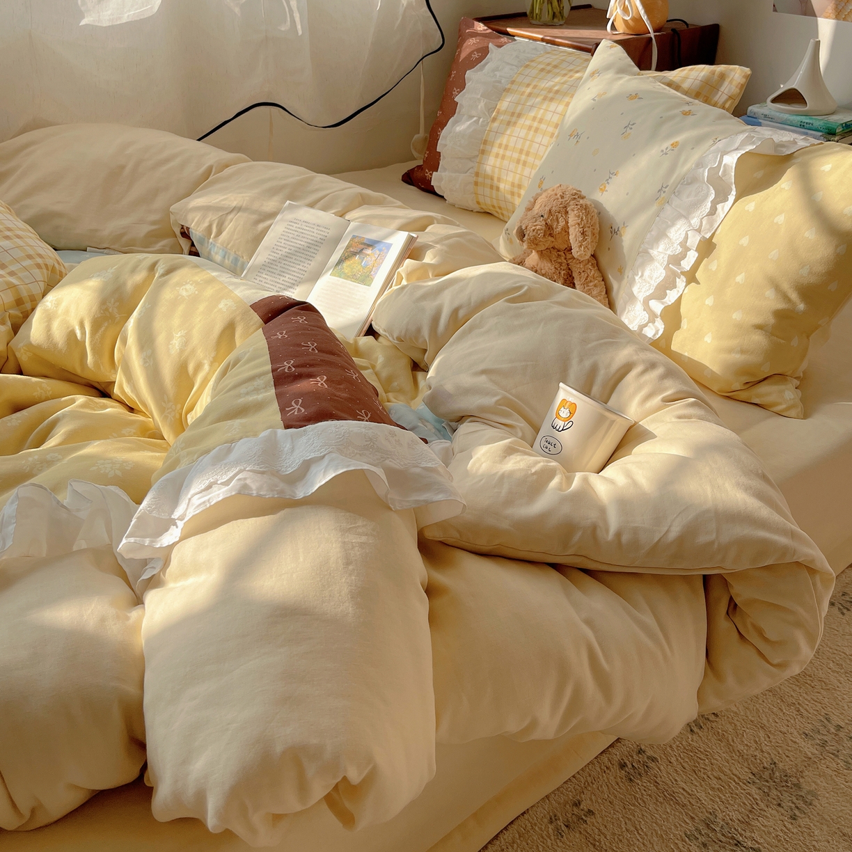 91家纺网 家纺一手货源 找家纺 觅糖家纺 2026新款全棉纯棉双层纱梦幻花边系列四件套（会员-5） 迷雾森林