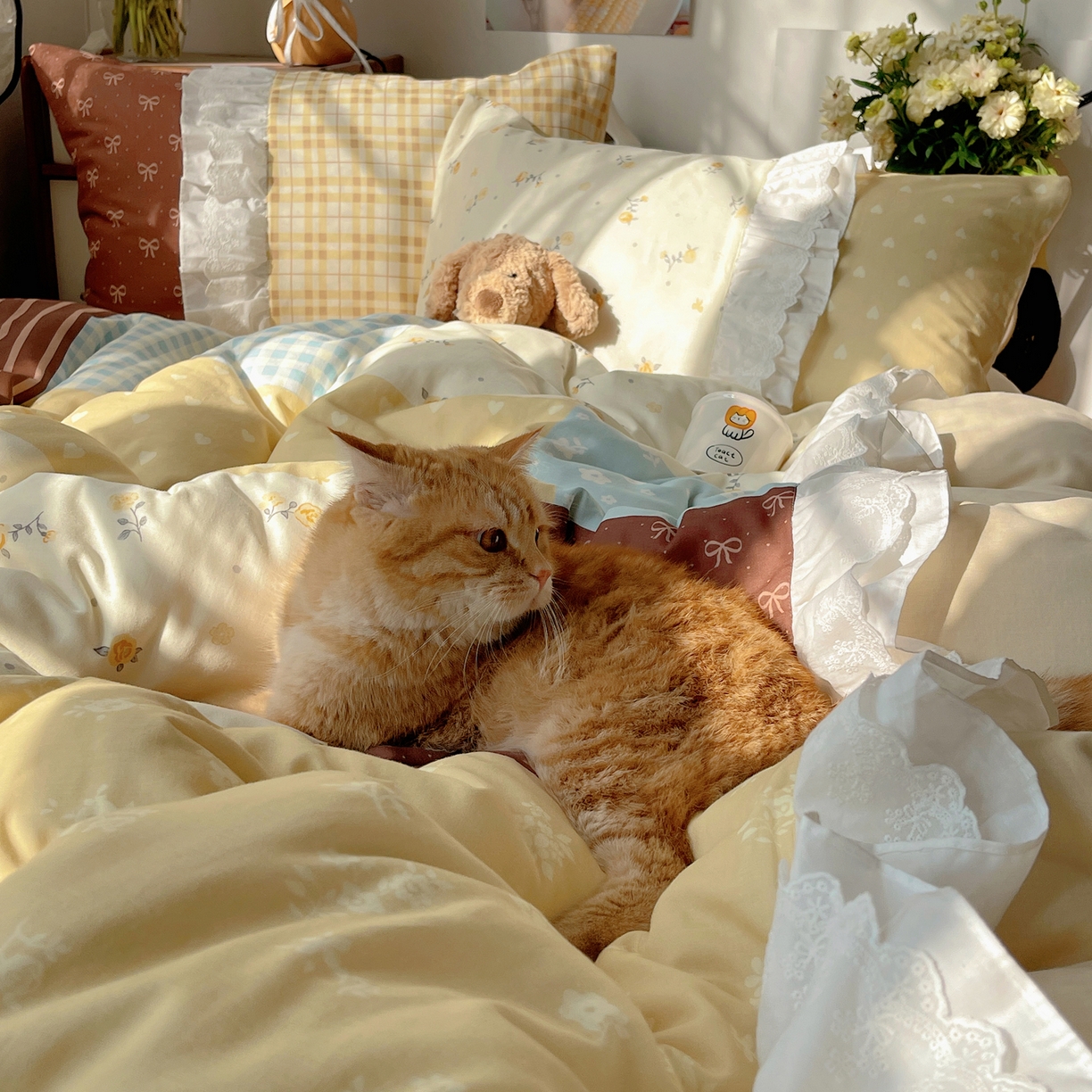 91家纺网 家纺一手货源 找家纺 觅糖家纺 2026新款全棉纯棉双层纱梦幻花边系列四件套（会员-5） 迷雾森林