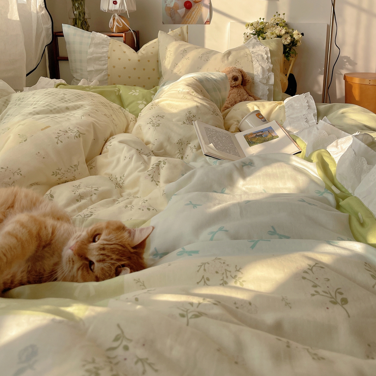 91家纺网 家纺一手货源 找家纺 觅糖家纺 2026新款全棉纯棉双层纱梦幻花边系列四件套（会员-5） 米塌熊