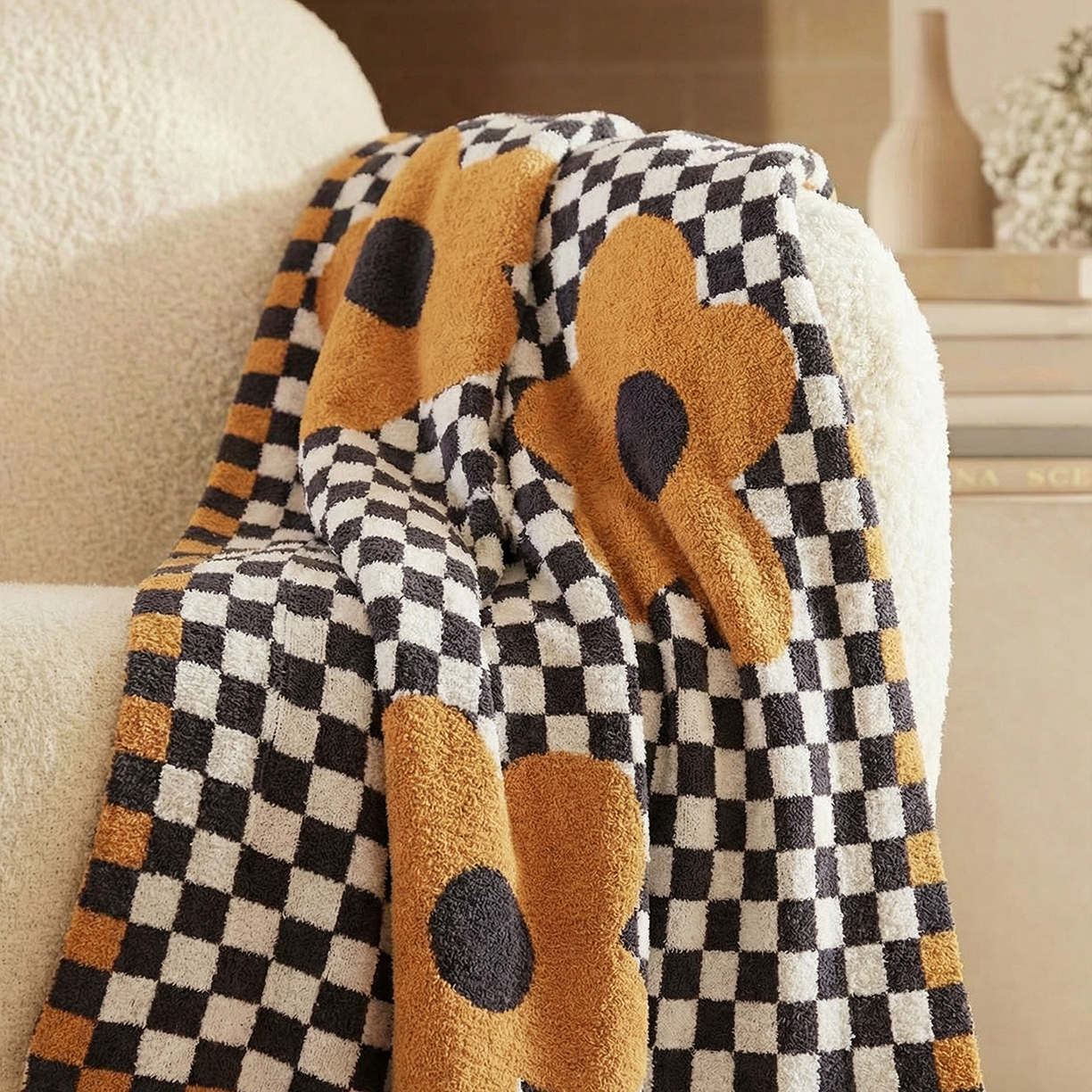 91家纺网 家纺一手货源 找家纺 （总）暖绵绵家纺 2026新款全棉赤暖棋盘多功能针织毯-苏逸