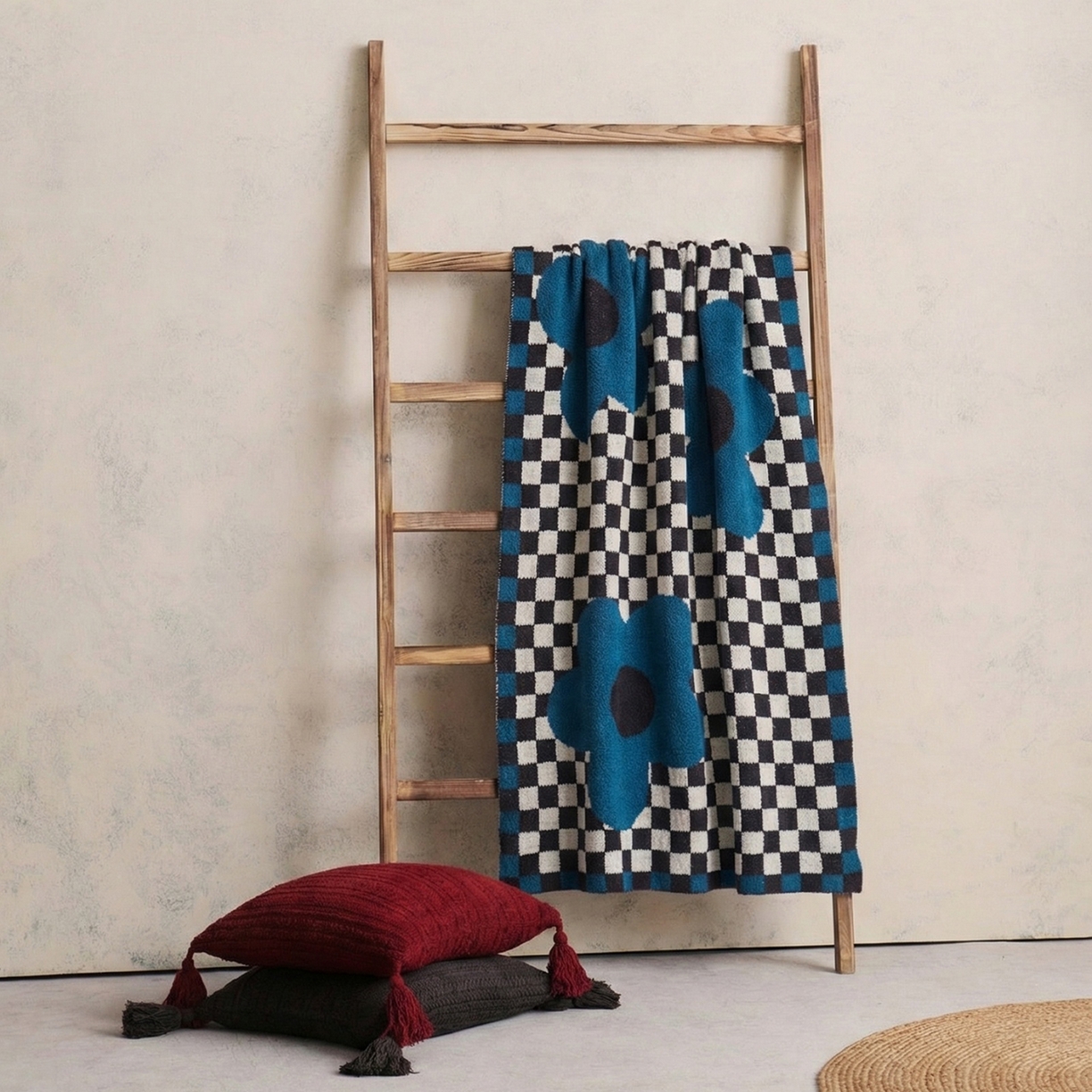 91家纺网 家纺一手货源 找家纺 暖绵绵家纺 2026新款半边绒软糯棋盘花镜盖毯-艾莎 艾莎-蓝色