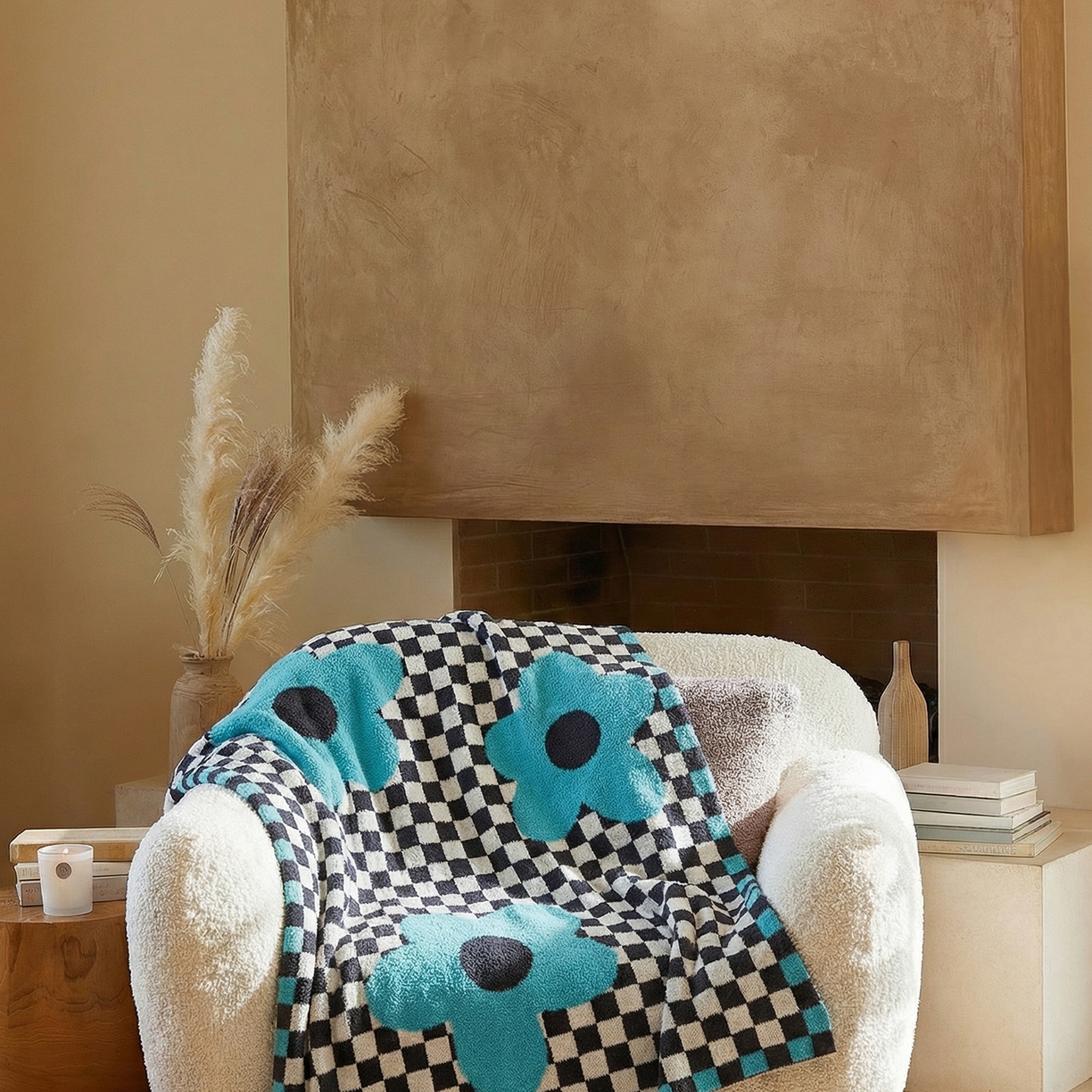 91家纺网 家纺一手货源 找家纺 暖绵绵家纺 2026新款半边绒软糯棋盘花镜盖毯-艾莎 艾莎-绿色