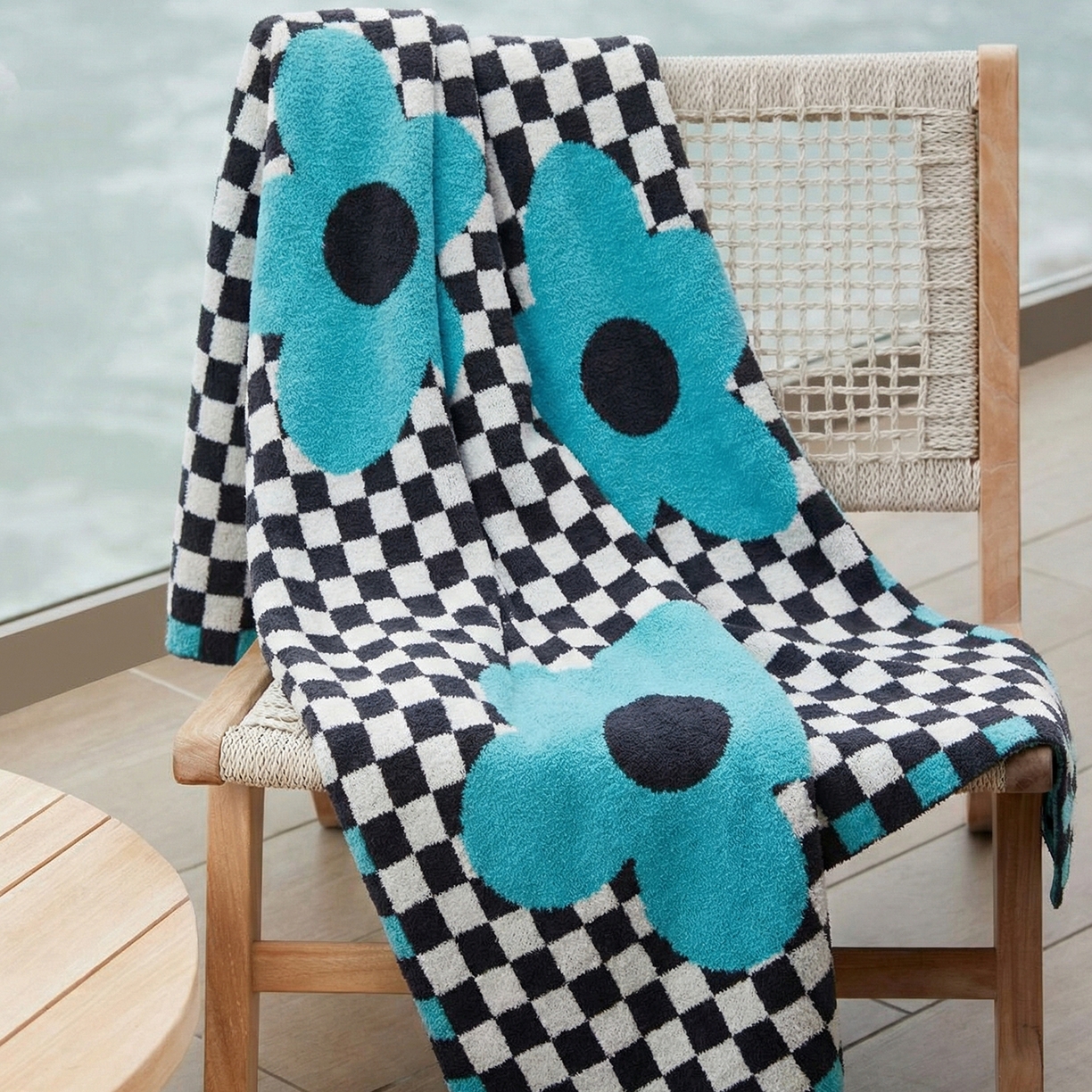 91家纺网 家纺一手货源 找家纺 暖绵绵家纺 2026新款半边绒软糯棋盘花镜盖毯-艾莎 艾莎-绿色