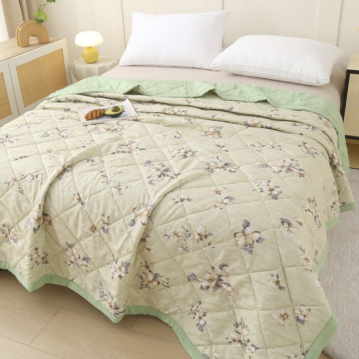 被多多被业 2026新款水洗棉印花夏被空调被夏凉被 绿色心情