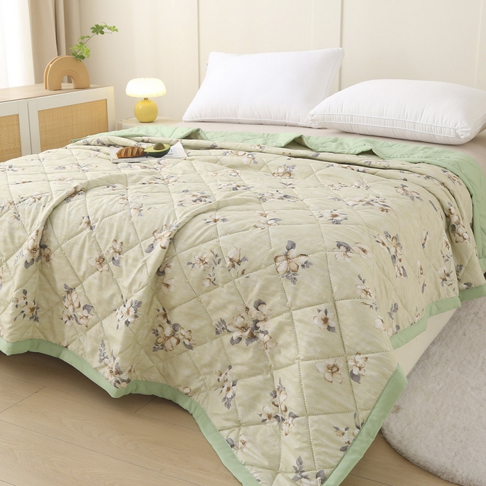 91家纺网 家纺一手货源 找家纺 被多多被业 2026新款水洗棉印花夏被空调被夏凉被 绿色心情