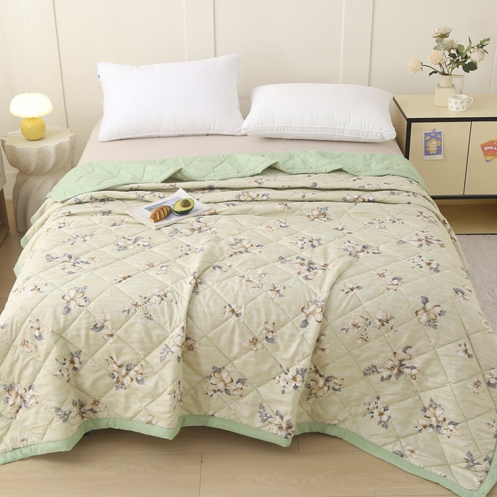 91家纺网 家纺一手货源 找家纺 被多多被业 2026新款水洗棉印花夏被空调被夏凉被 绿色心情