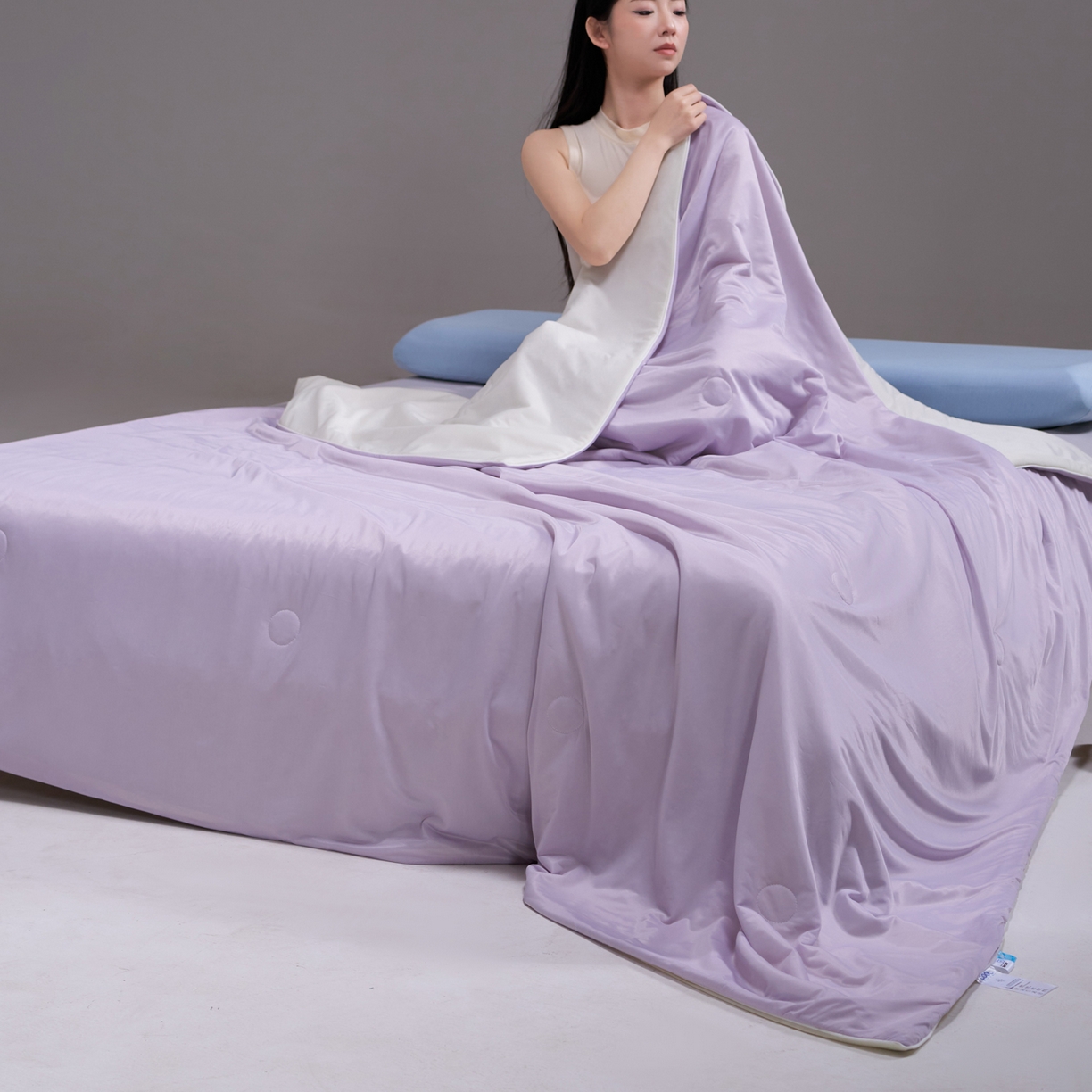 91家纺网 家纺一手货源 找家纺 佳轩家纺 2026新款超柔凉感丝夏被夏凉被空调被 浅紫-米黄