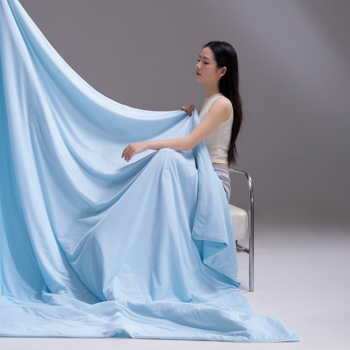 91家纺网 家纺一手货源 找家纺 佳轩家纺 2026新款超柔凉感丝夏被夏凉被空调被 天空蓝