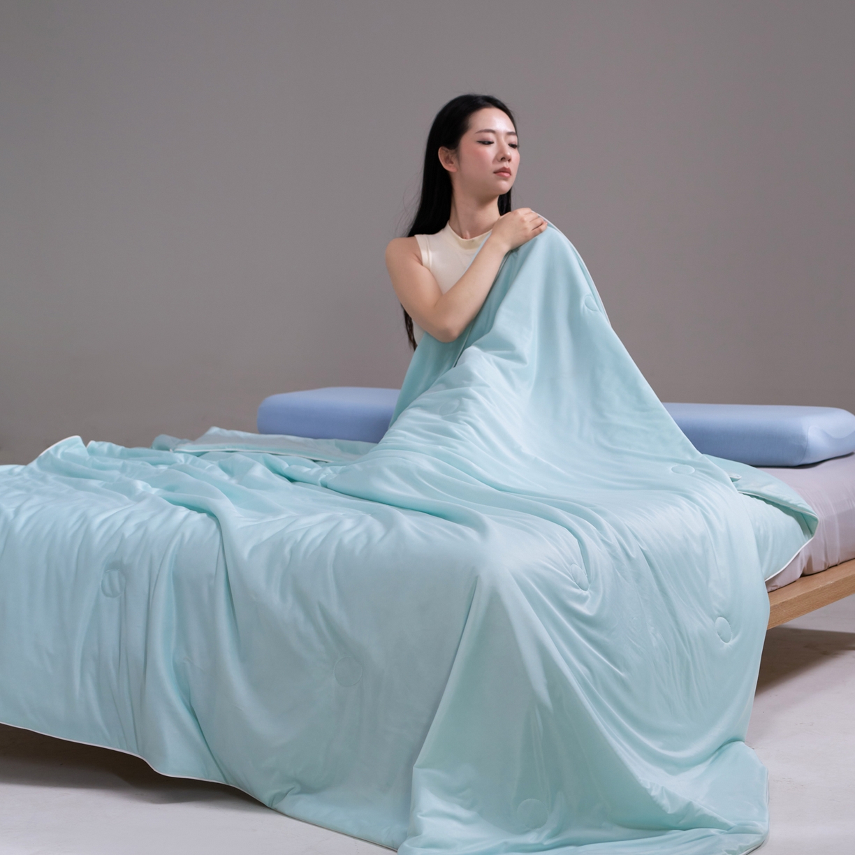 91家纺网 家纺一手货源 找家纺 佳轩家纺 2026新款超柔凉感丝夏被夏凉被空调被 清透水绿