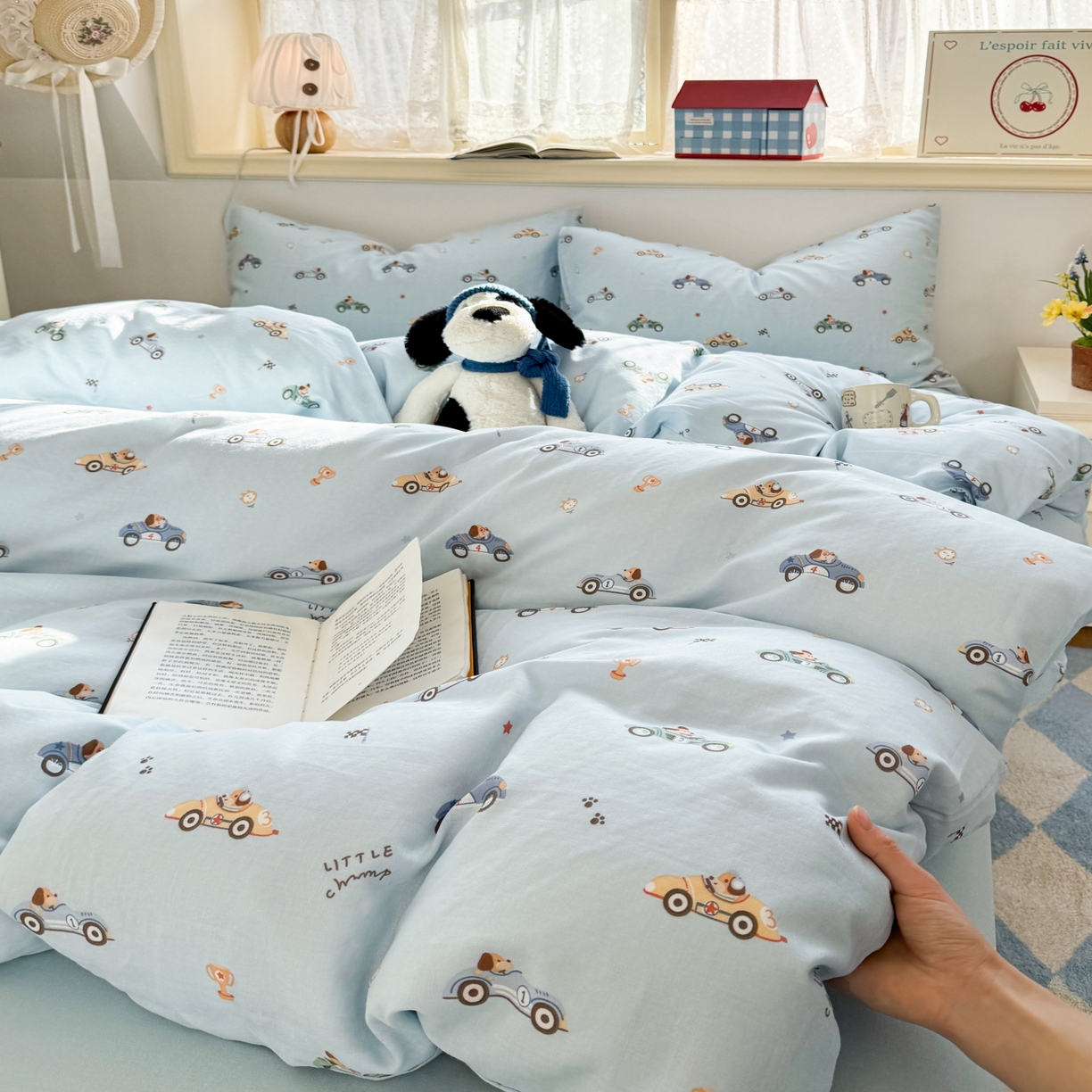 红淳家纺 2026新款全棉A类双层纱四件套 汽车狗（普通款）