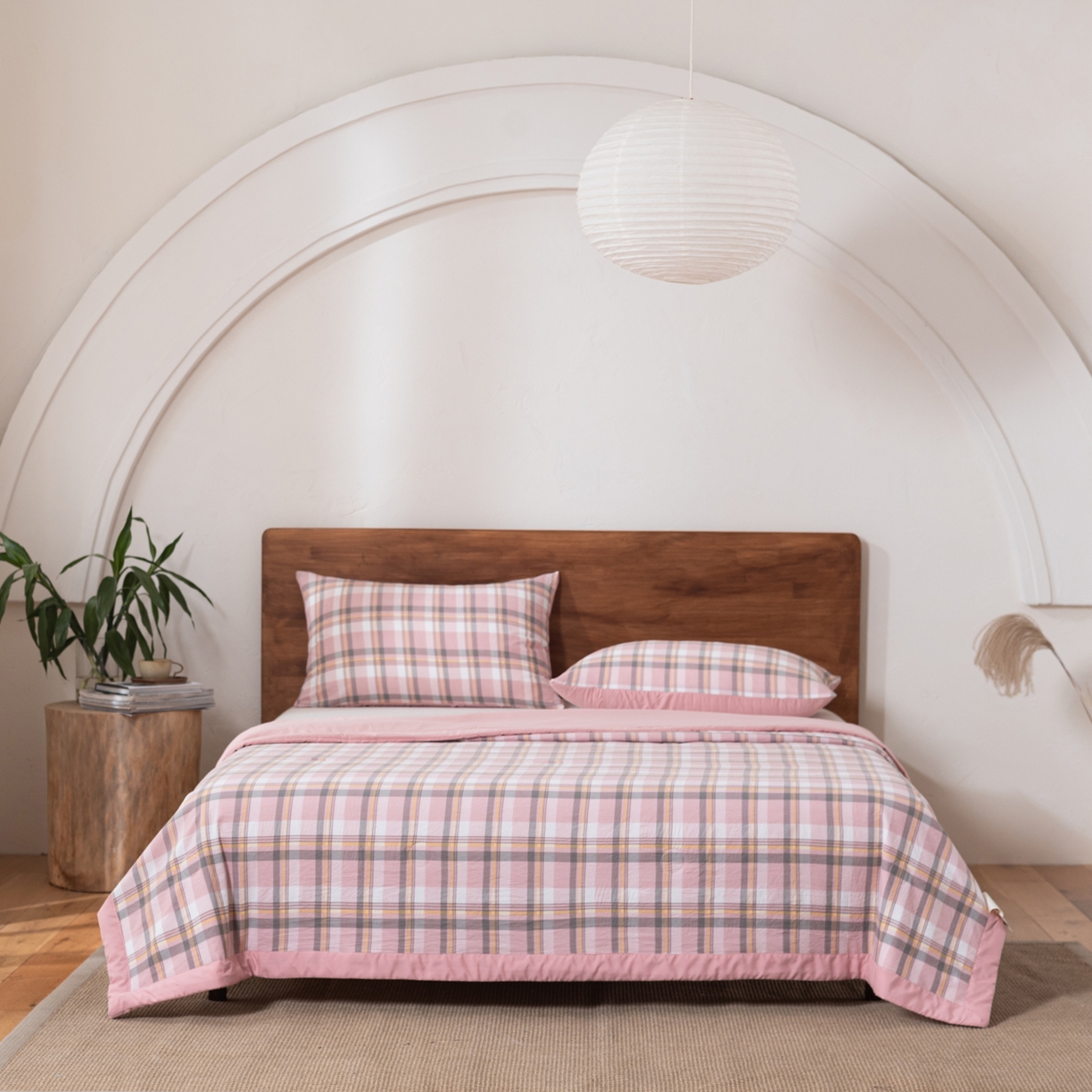 91家纺网 家纺一手货源 找家纺 佳轩家纺 2026新款色织水洗棉棉花夏被夏凉被空调被 简兮粉