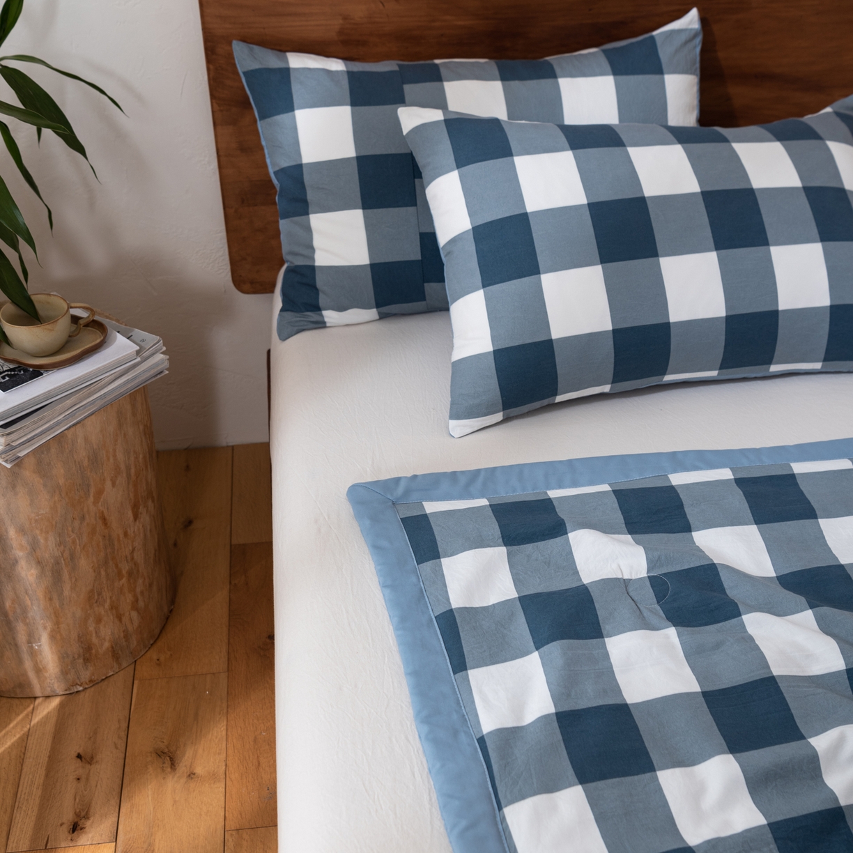 91家纺网 家纺一手货源 找家纺 佳轩家纺 2026新款色织水洗棉棉花夏被夏凉被空调被 蓝中格