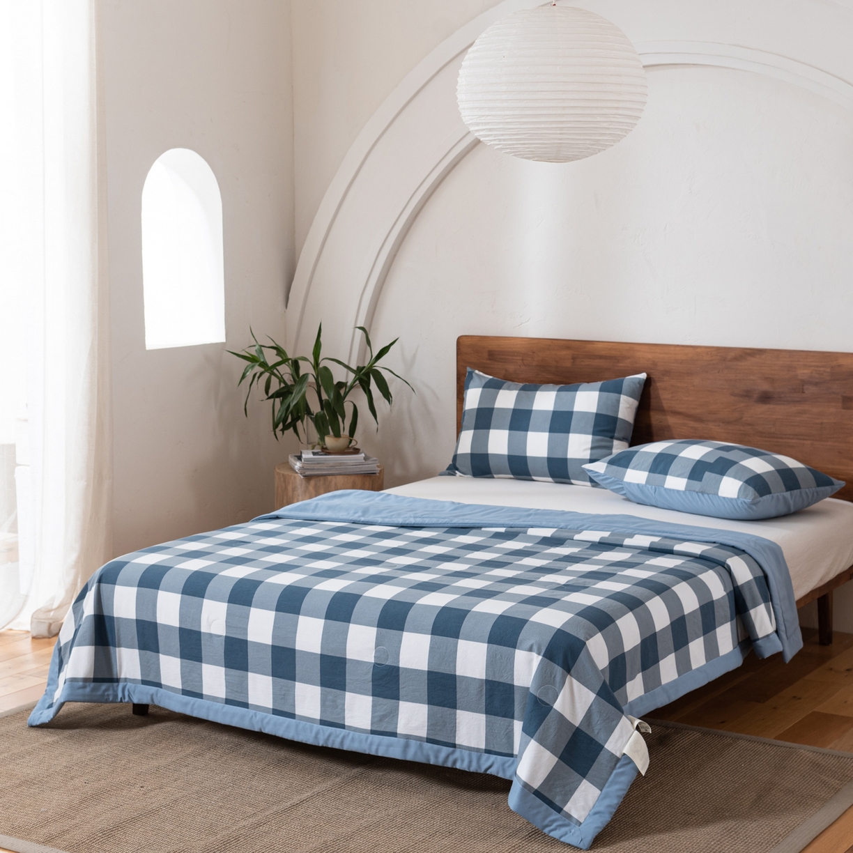 91家纺网 家纺一手货源 找家纺 佳轩家纺 2026新款色织水洗棉棉花夏被夏凉被空调被 蓝中格