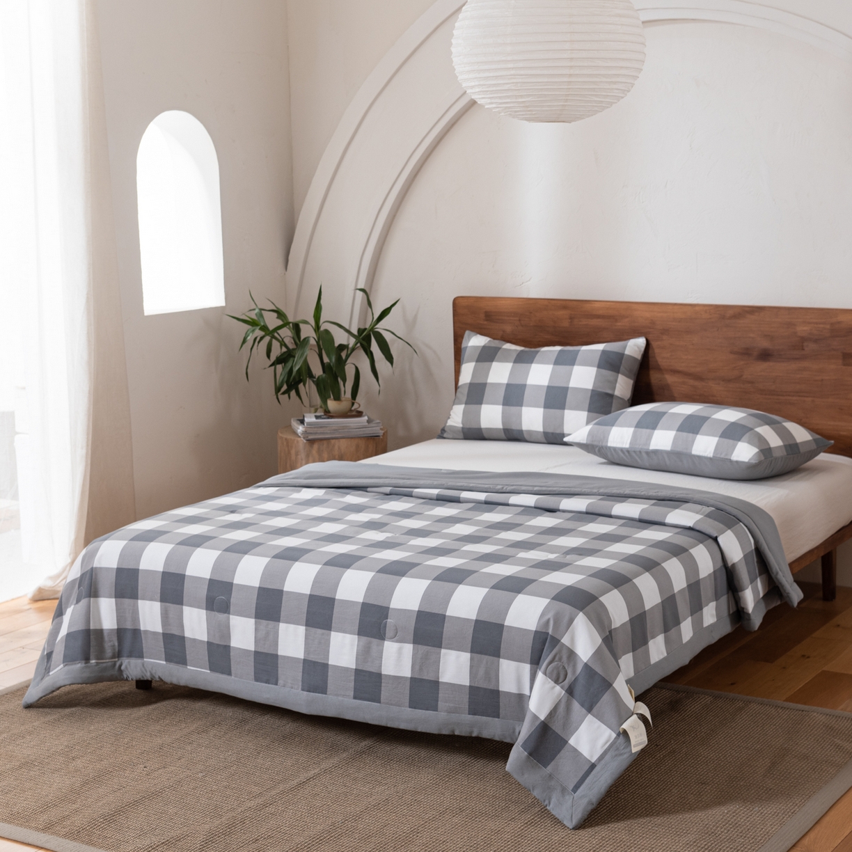 91家纺网 家纺一手货源 找家纺 佳轩家纺 2026新款色织水洗棉棉花夏被夏凉被空调被 灰中格