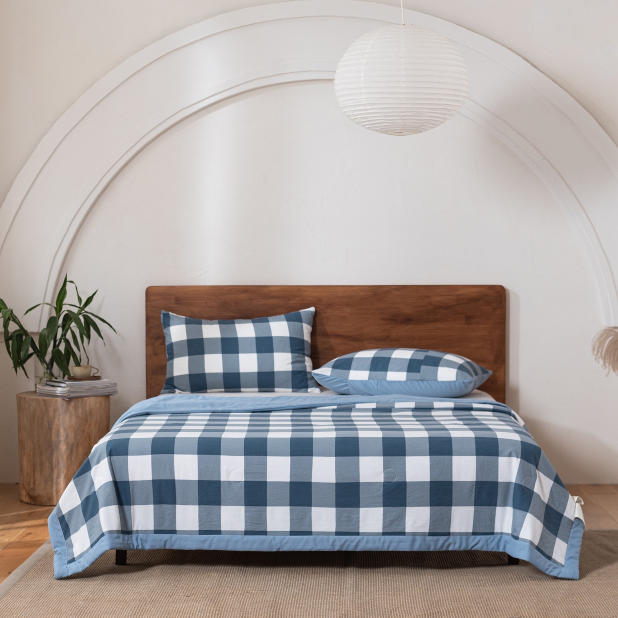 91家纺网 家纺一手货源 找家纺 佳轩家纺 2026新款色织水洗棉棉花夏被夏凉被空调被 蓝中格