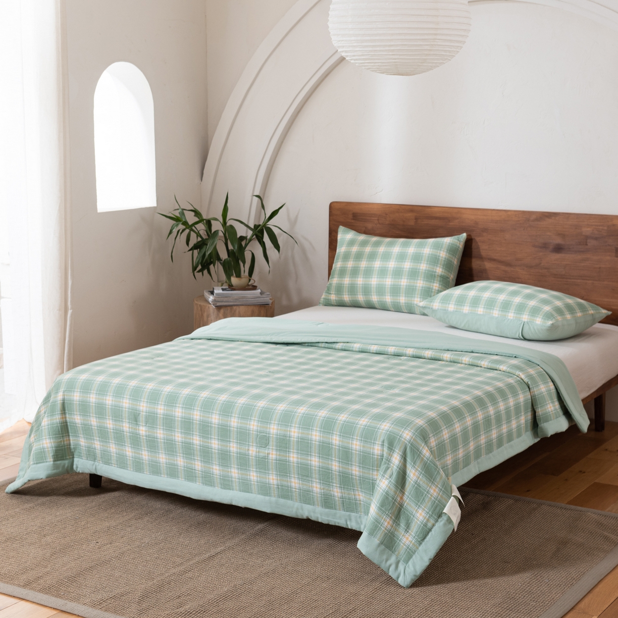 91家纺网 家纺一手货源 找家纺 佳轩家纺 2026新款色织水洗棉棉花夏被夏凉被空调被 彩绿格