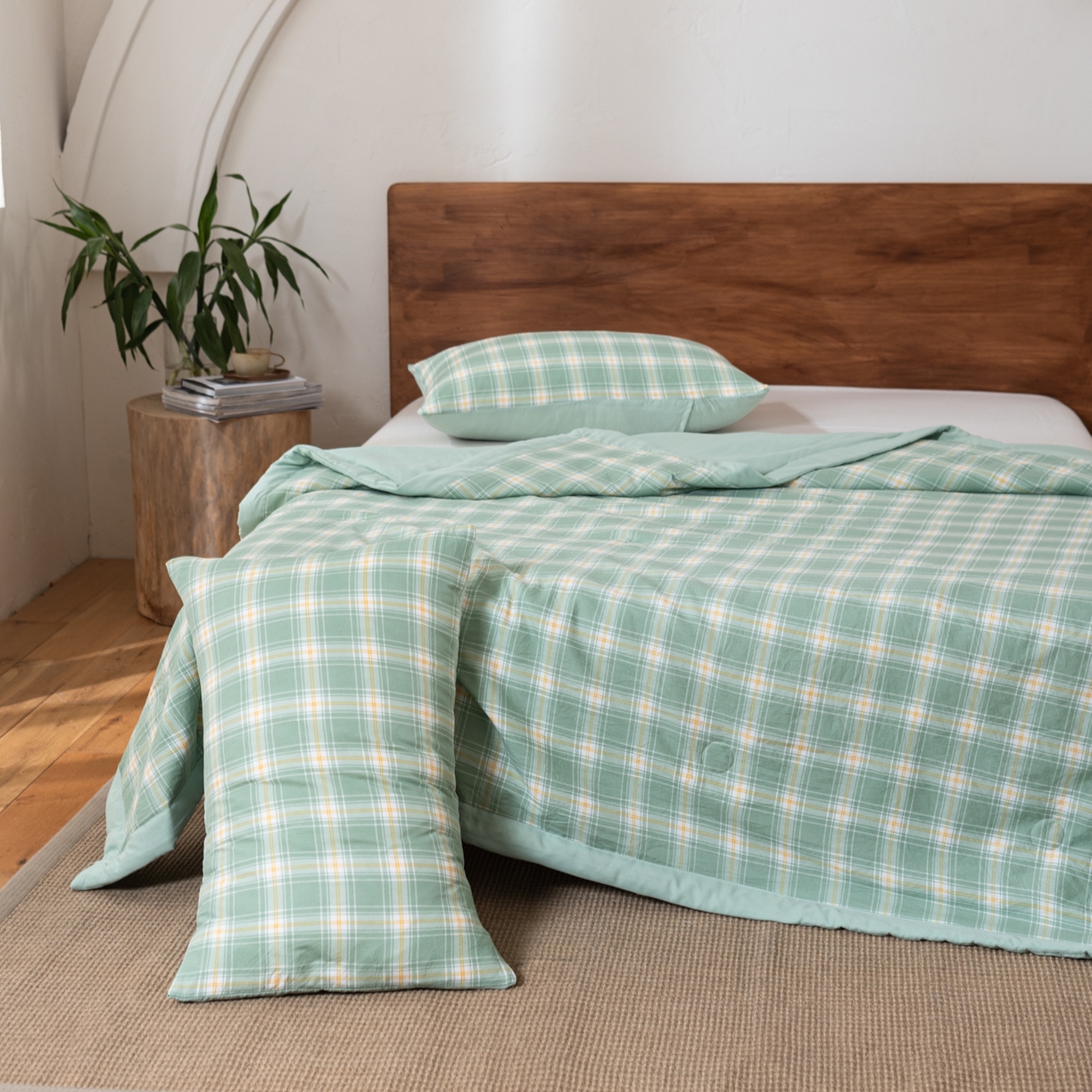 91家纺网 家纺一手货源 找家纺 佳轩家纺 2026新款色织水洗棉棉花夏被夏凉被空调被 彩绿格