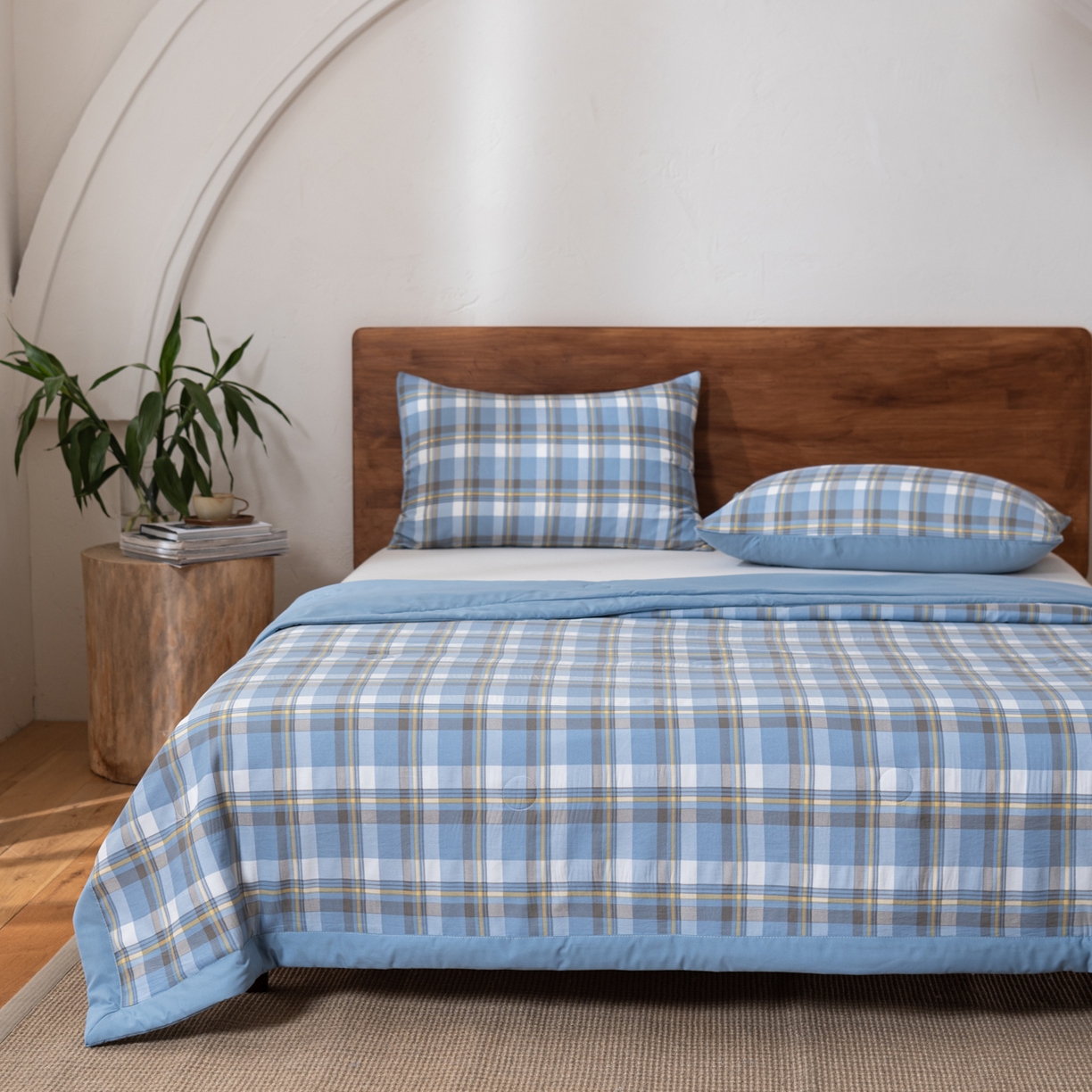 91家纺网 家纺一手货源 找家纺 佳轩家纺 2026新款色织水洗棉棉花夏被夏凉被空调被 简兮蓝