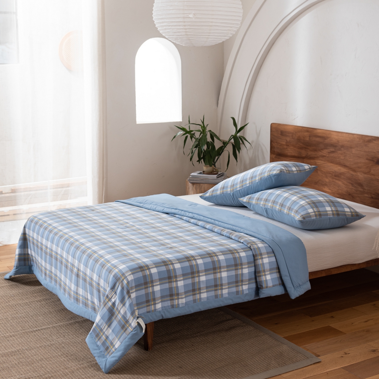 91家纺网 家纺一手货源 找家纺 佳轩家纺 2026新款色织水洗棉棉花夏被夏凉被空调被 简兮蓝