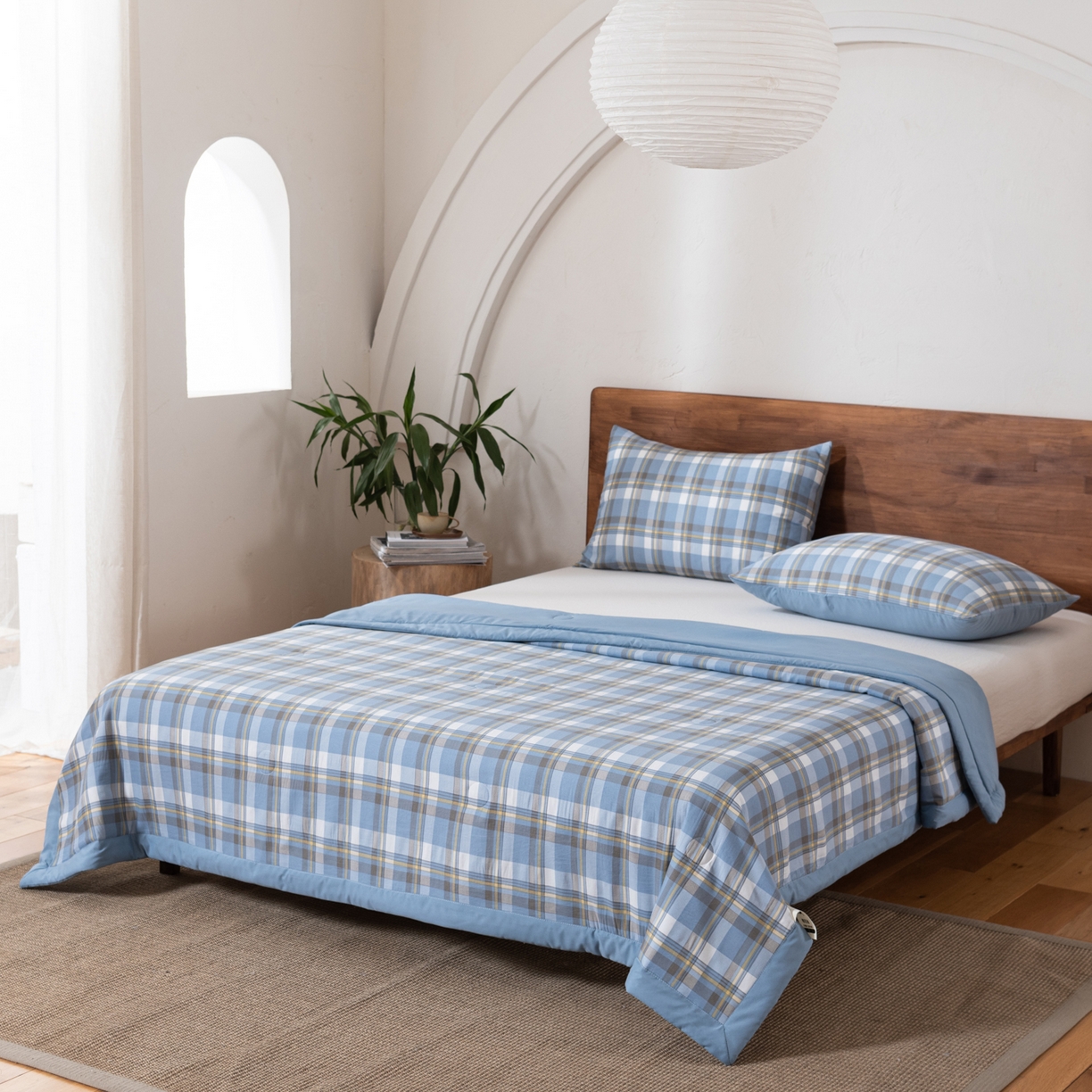 91家纺网 家纺一手货源 找家纺 佳轩家纺 2026新款色织水洗棉棉花夏被夏凉被空调被 简兮蓝