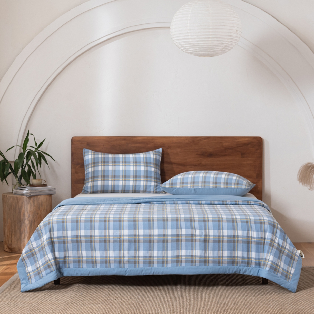 91家纺网 家纺一手货源 找家纺 佳轩家纺 2026新款色织水洗棉棉花夏被夏凉被空调被 简兮蓝