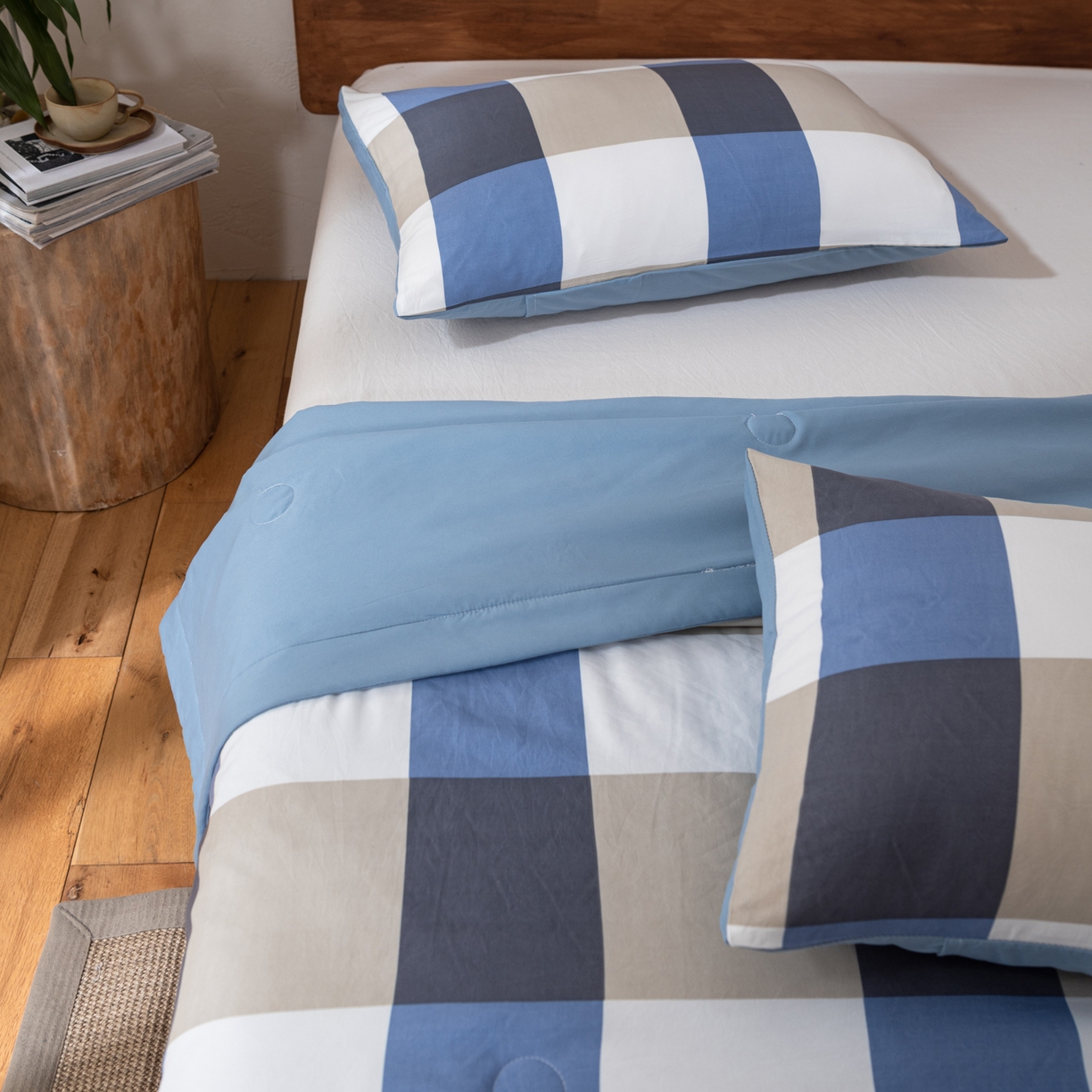 91家纺网 家纺一手货源 找家纺 佳轩家纺 2026新款色织水洗棉棉花夏被夏凉被空调被 蓝大格