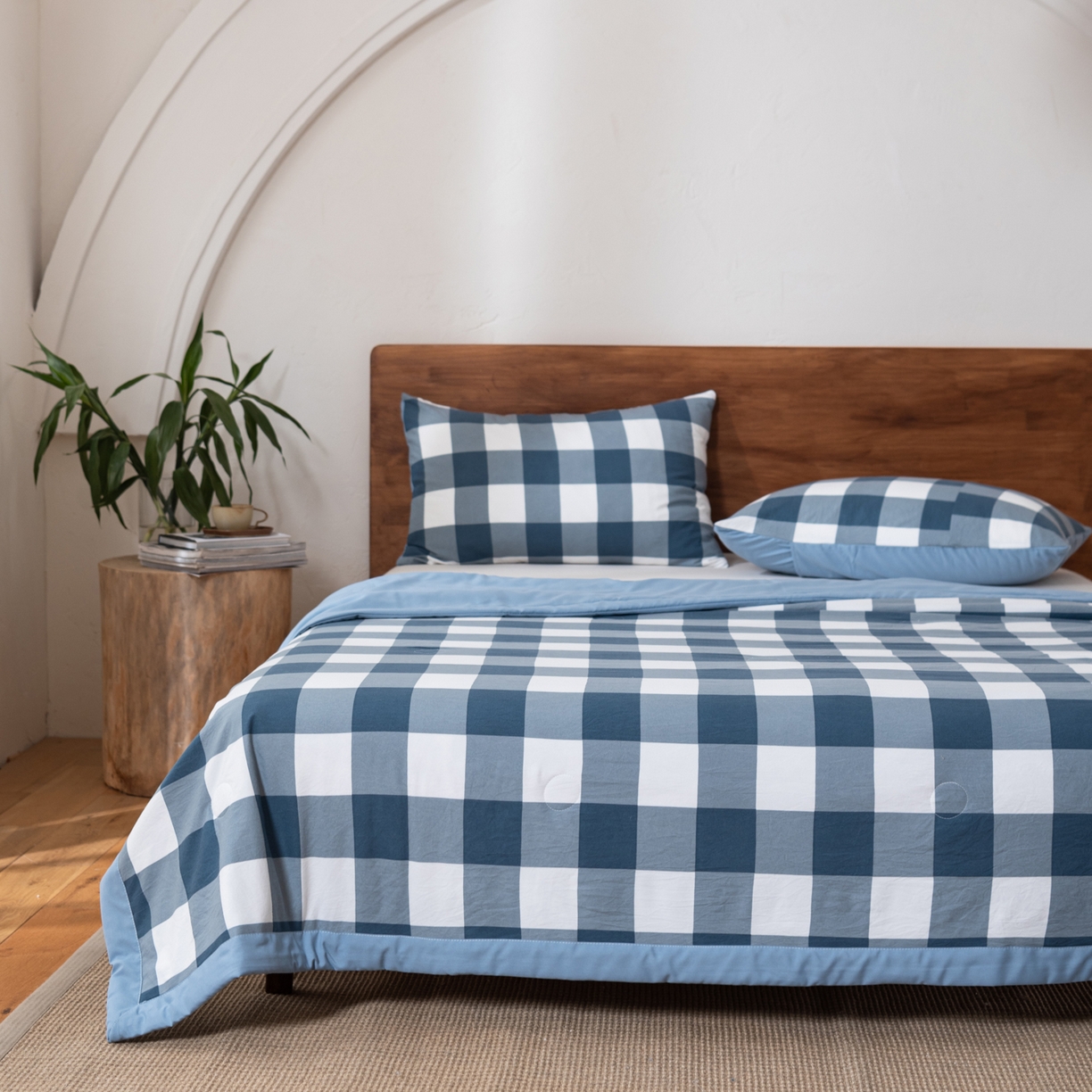 91家纺网 家纺一手货源 找家纺 佳轩家纺 2026新款色织水洗棉棉花夏被夏凉被空调被 蓝中格