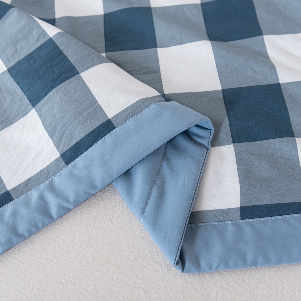 91家纺网 家纺一手货源 找家纺 佳轩家纺 2026新款色织水洗棉棉花夏被夏凉被空调被 蓝中格