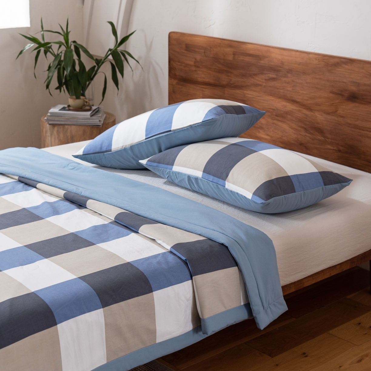 91家纺网 家纺一手货源 找家纺 佳轩家纺 2026新款色织水洗棉棉花夏被夏凉被空调被 蓝大格