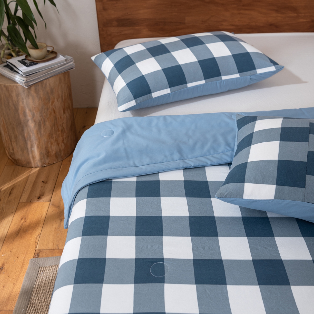 91家纺网 家纺一手货源 找家纺 佳轩家纺 2026新款色织水洗棉棉花夏被夏凉被空调被 蓝中格