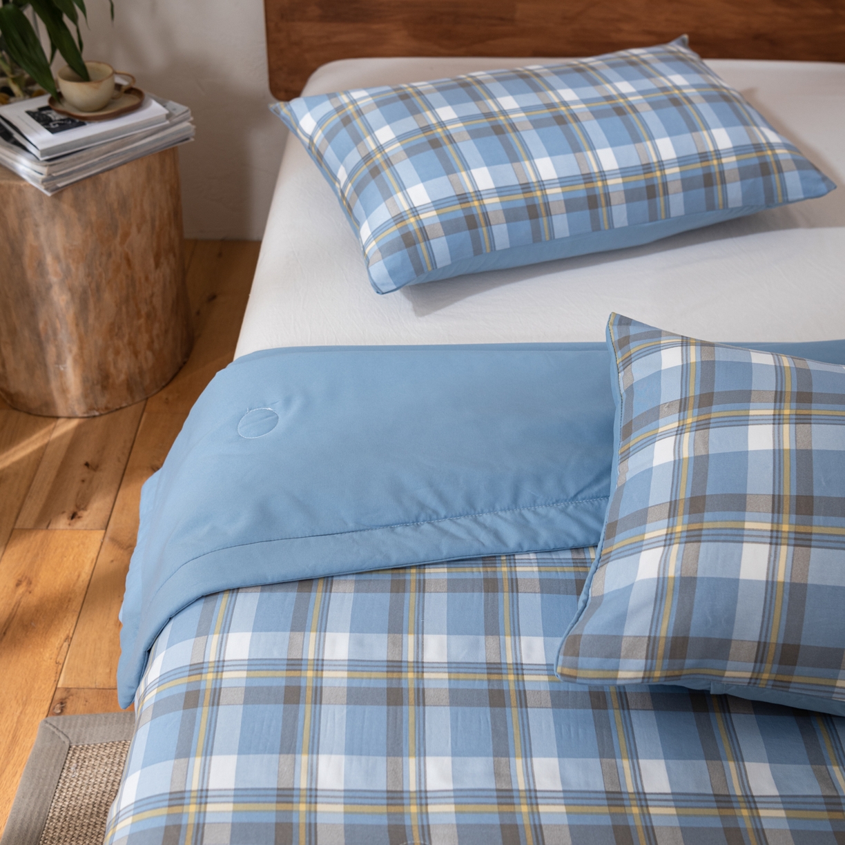 91家纺网 家纺一手货源 找家纺 佳轩家纺 2026新款色织水洗棉棉花夏被夏凉被空调被 简兮蓝