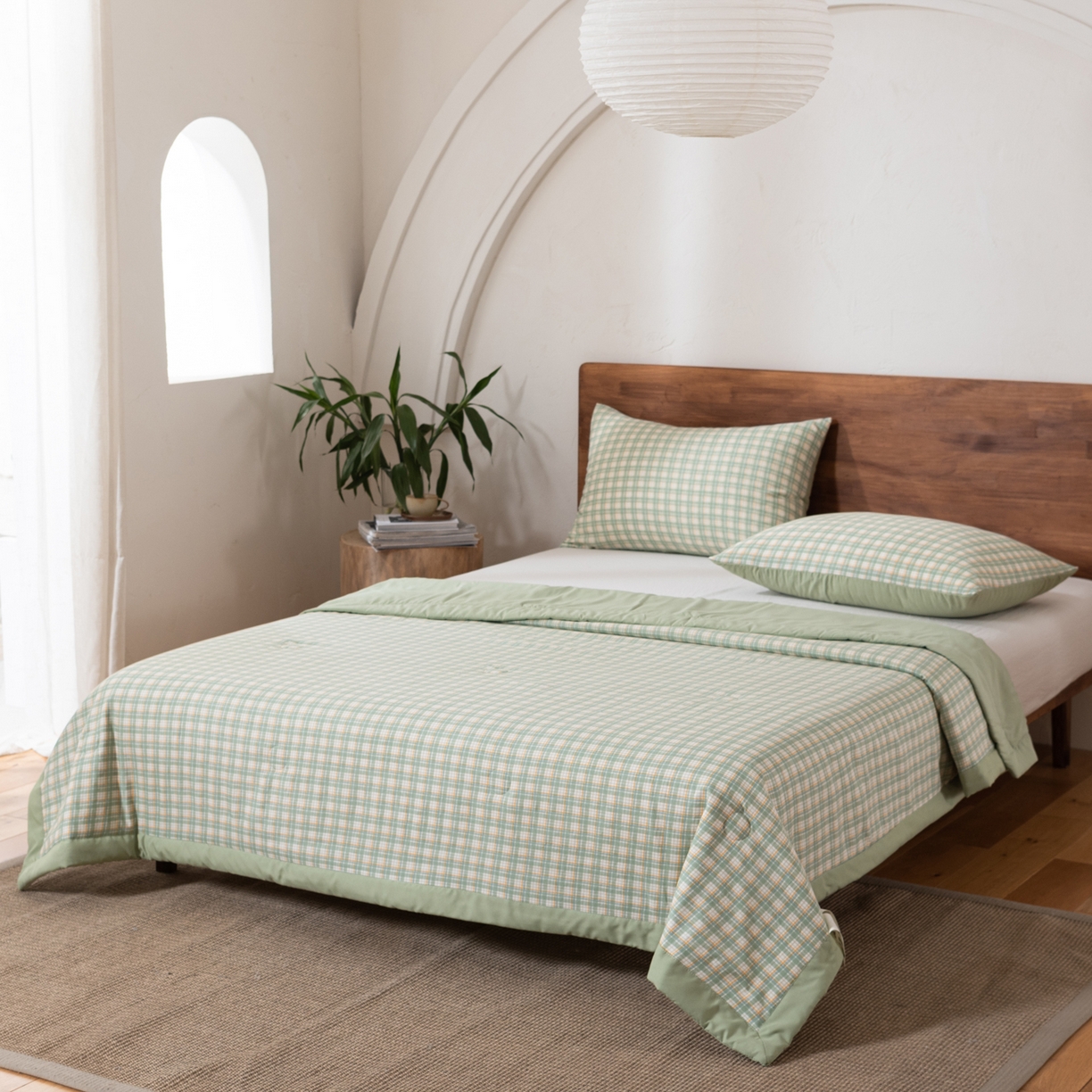 91家纺网 家纺一手货源 找家纺 佳轩家纺 2026新款色织水洗棉棉花夏被夏凉被空调被 抹茶绿