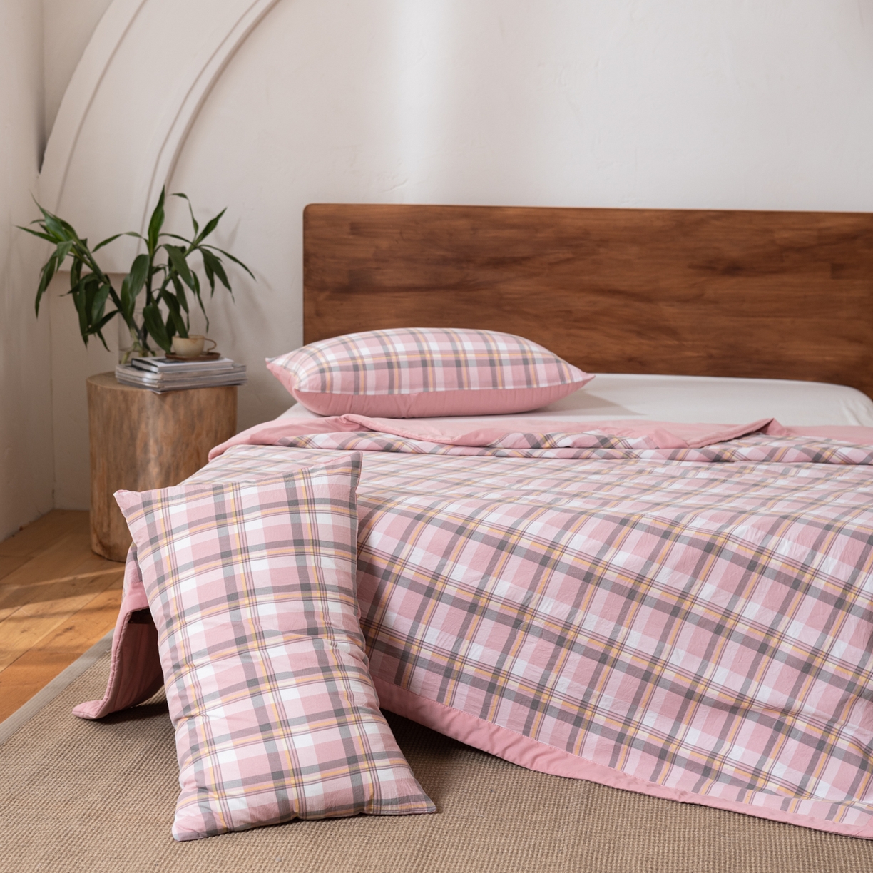 91家纺网 家纺一手货源 找家纺 佳轩家纺 2026新款色织水洗棉棉花夏被夏凉被空调被 简兮粉