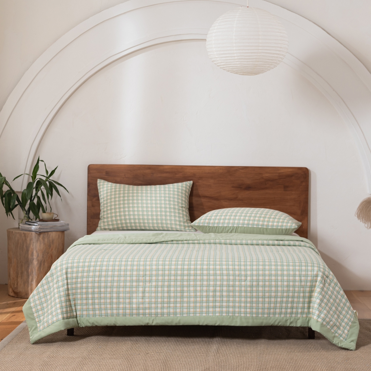 91家纺网 家纺一手货源 找家纺 佳轩家纺 2026新款色织水洗棉棉花夏被夏凉被空调被 抹茶绿