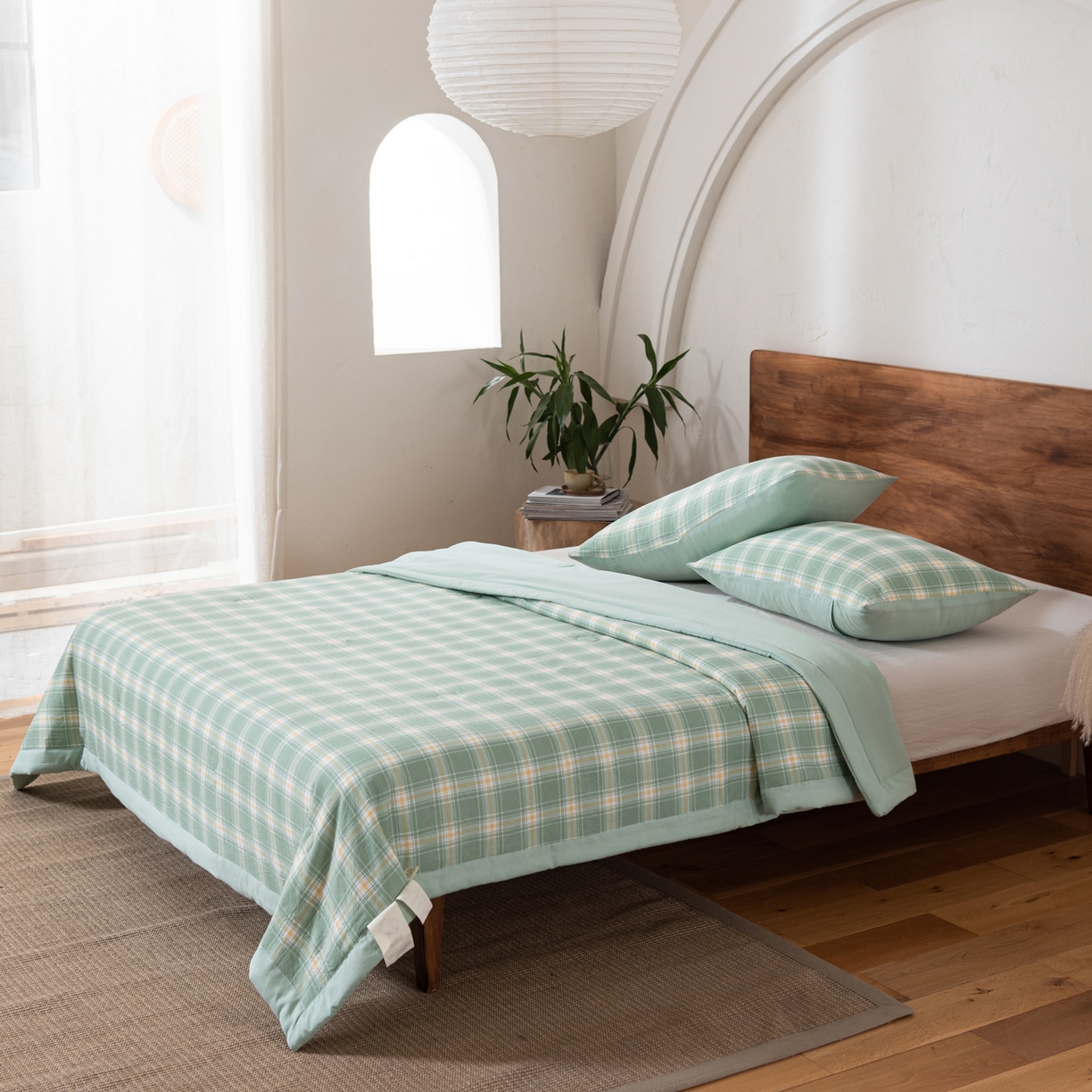 91家纺网 家纺一手货源 找家纺 佳轩家纺 2026新款色织水洗棉棉花夏被夏凉被空调被 彩绿格