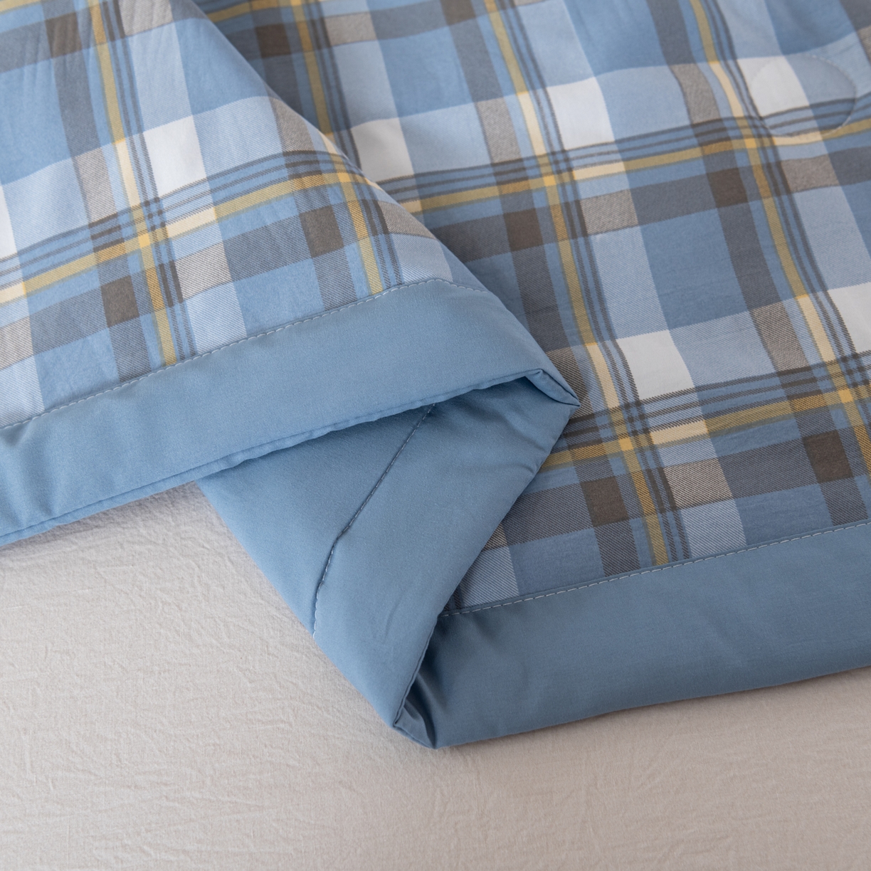 91家纺网 家纺一手货源 找家纺 佳轩家纺 2026新款色织水洗棉棉花夏被夏凉被空调被 简兮蓝