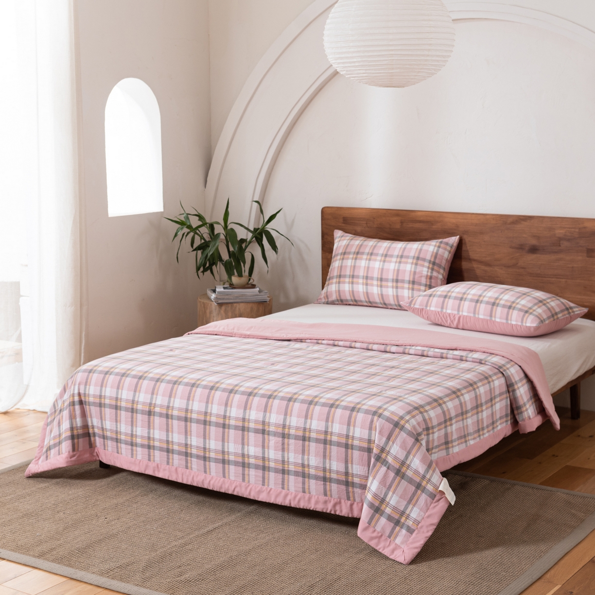 91家纺网 家纺一手货源 找家纺 佳轩家纺 2026新款色织水洗棉棉花夏被夏凉被空调被 简兮粉