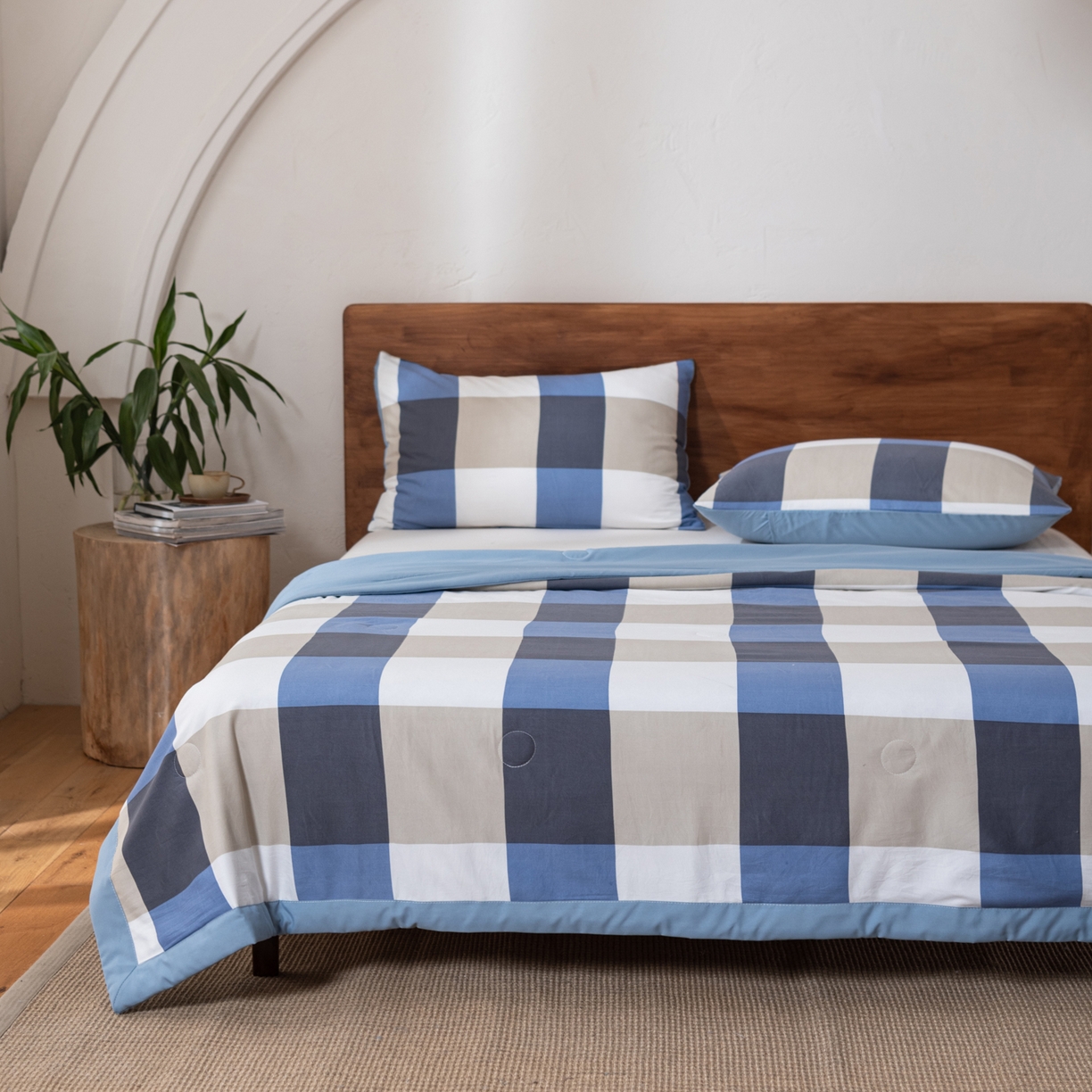 91家纺网 家纺一手货源 找家纺 佳轩家纺 2026新款色织水洗棉棉花夏被夏凉被空调被 蓝大格